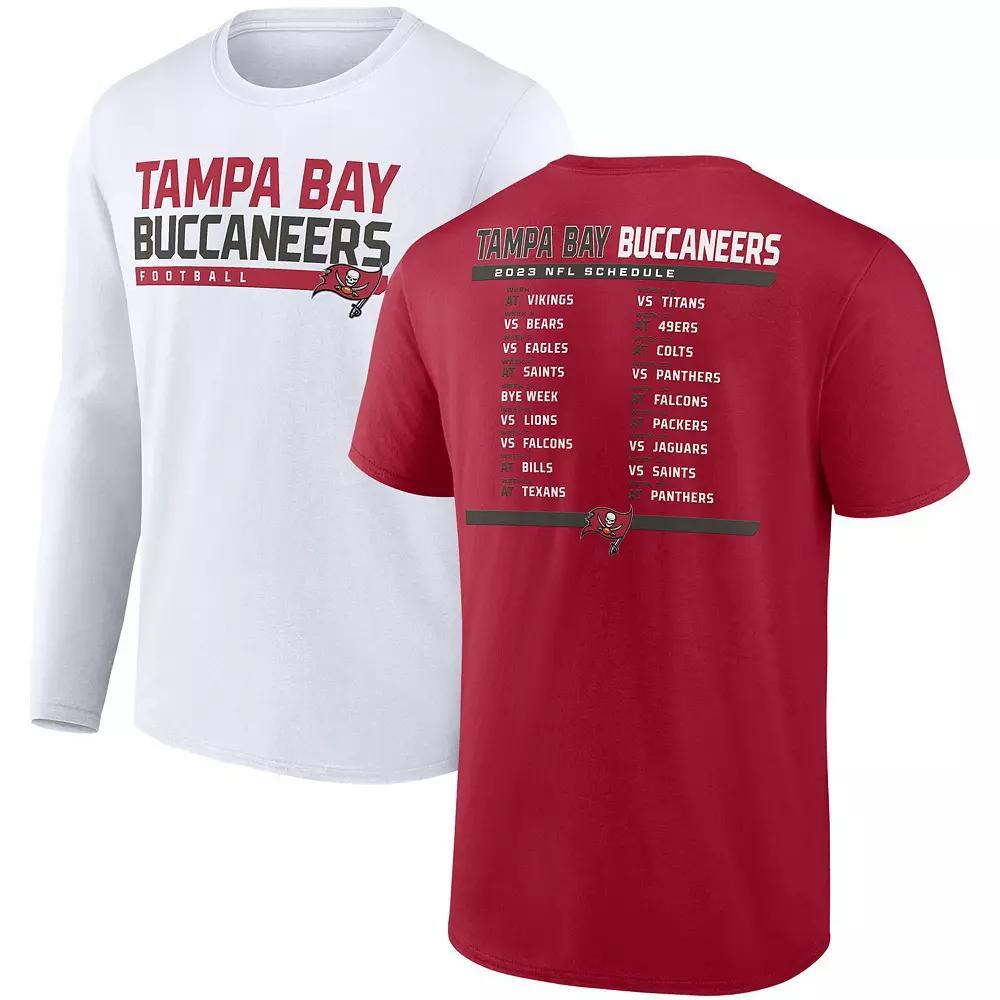 Men's Fanatics Branded Red/White Tampa Bay Buccaneers Two-Pack 2023 Schedule T-Shirt Combo Set, Size: 4XL Product Image