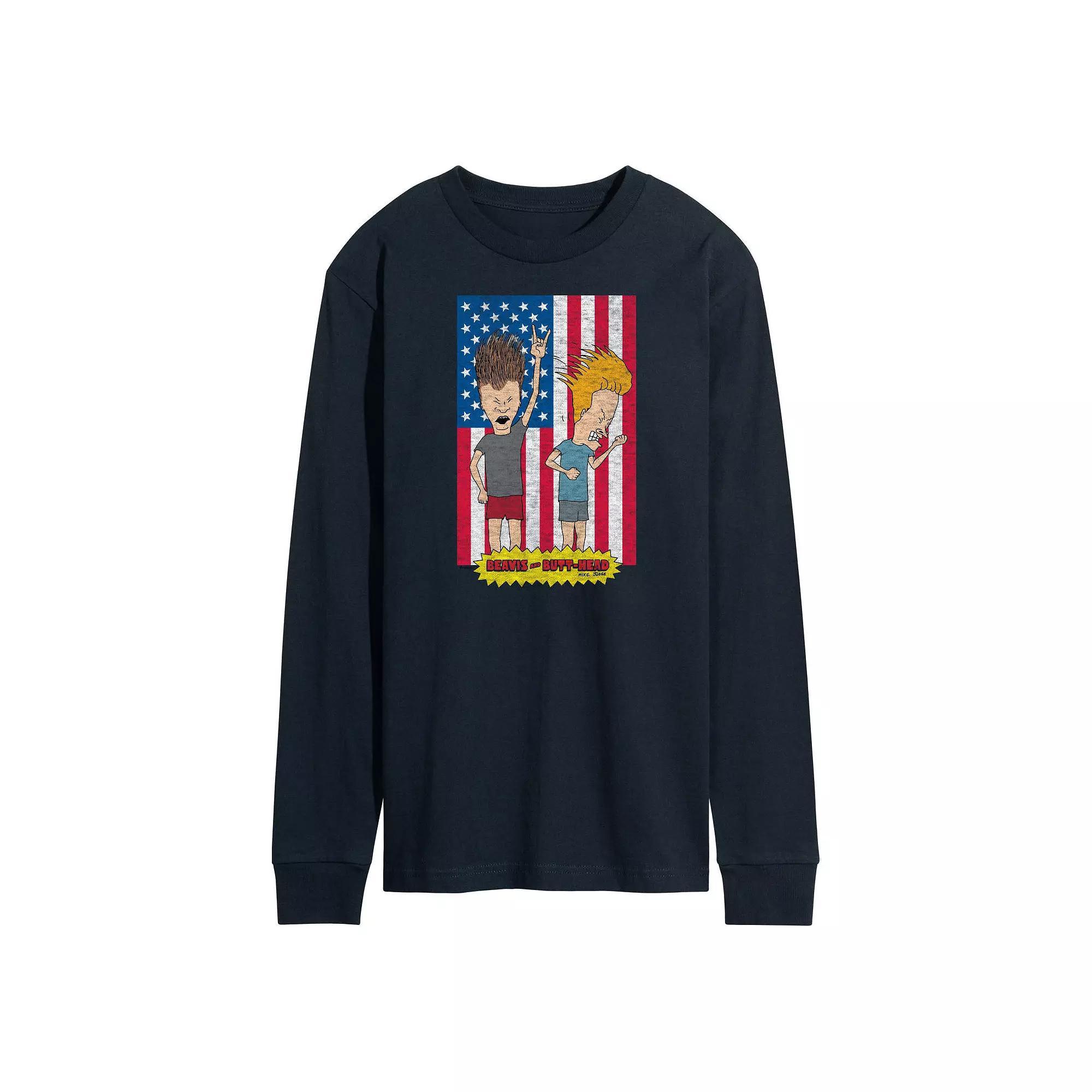 Men's Beavis And Butthead Americana Long Sleeve Tee, Size: XL, Blue Product Image