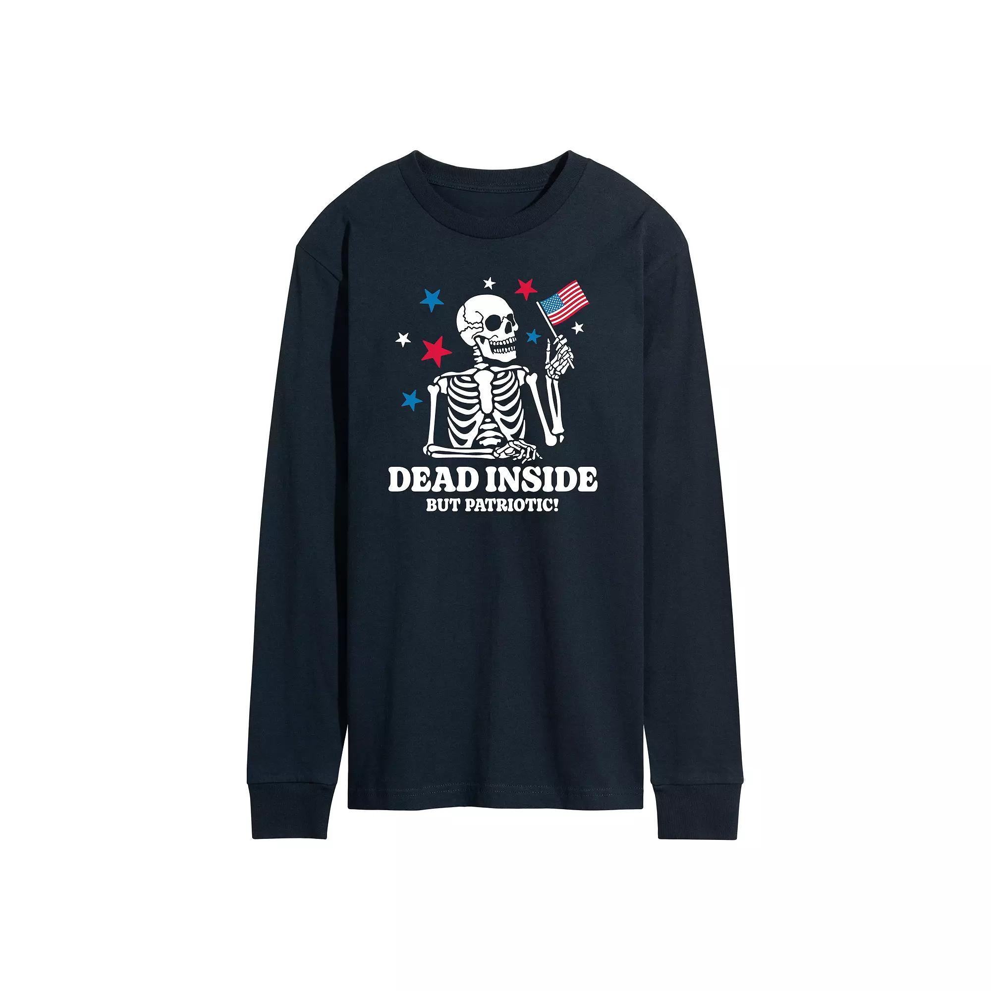 Men's Dead Inside Patriotic Long Sleeve Graphic Tee, Size: Medium, Blue Product Image