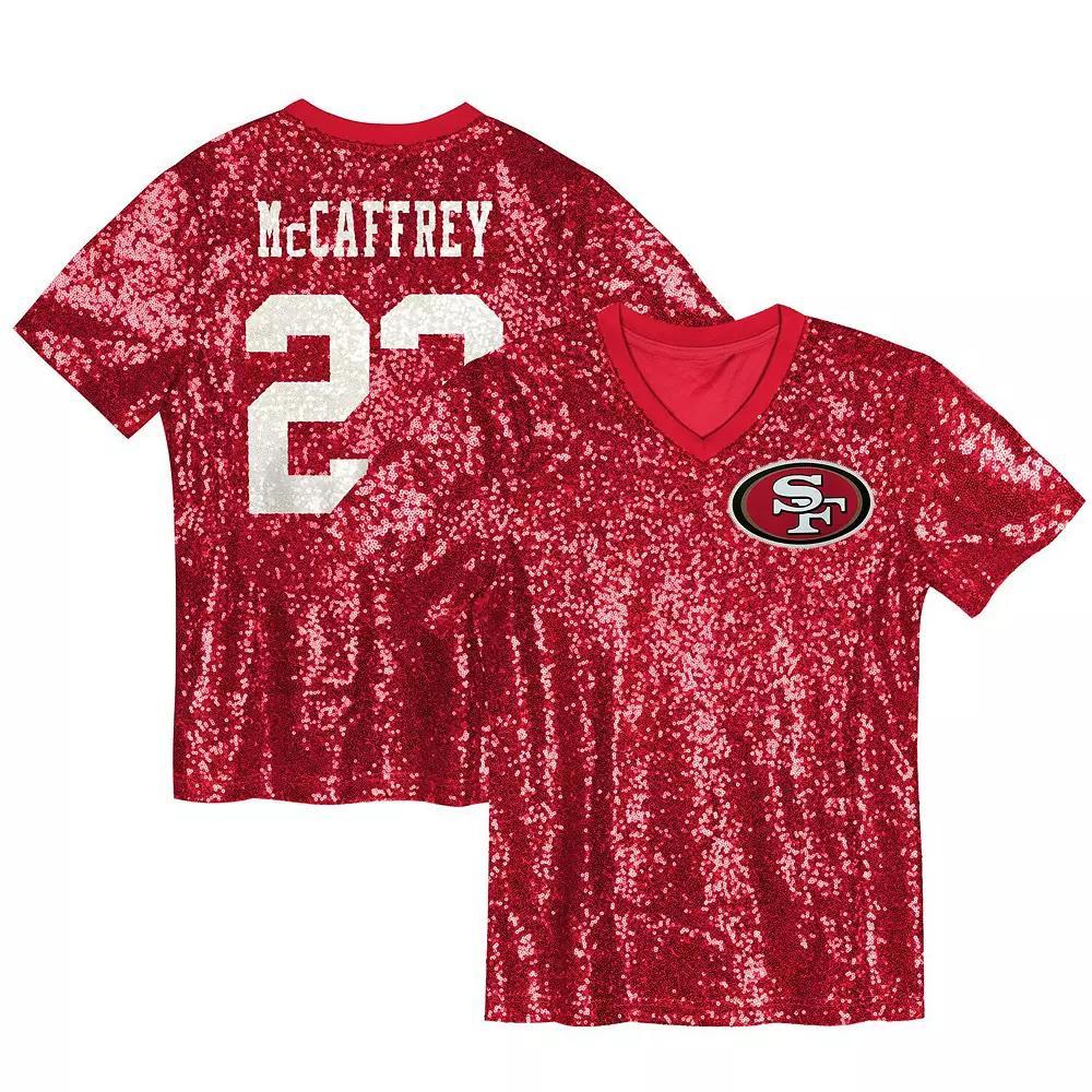 Women's Christian McCaffrey Scarlet San Francisco 49ers Player Name & Number V-Neck Fashion Jersey,  Product Image
