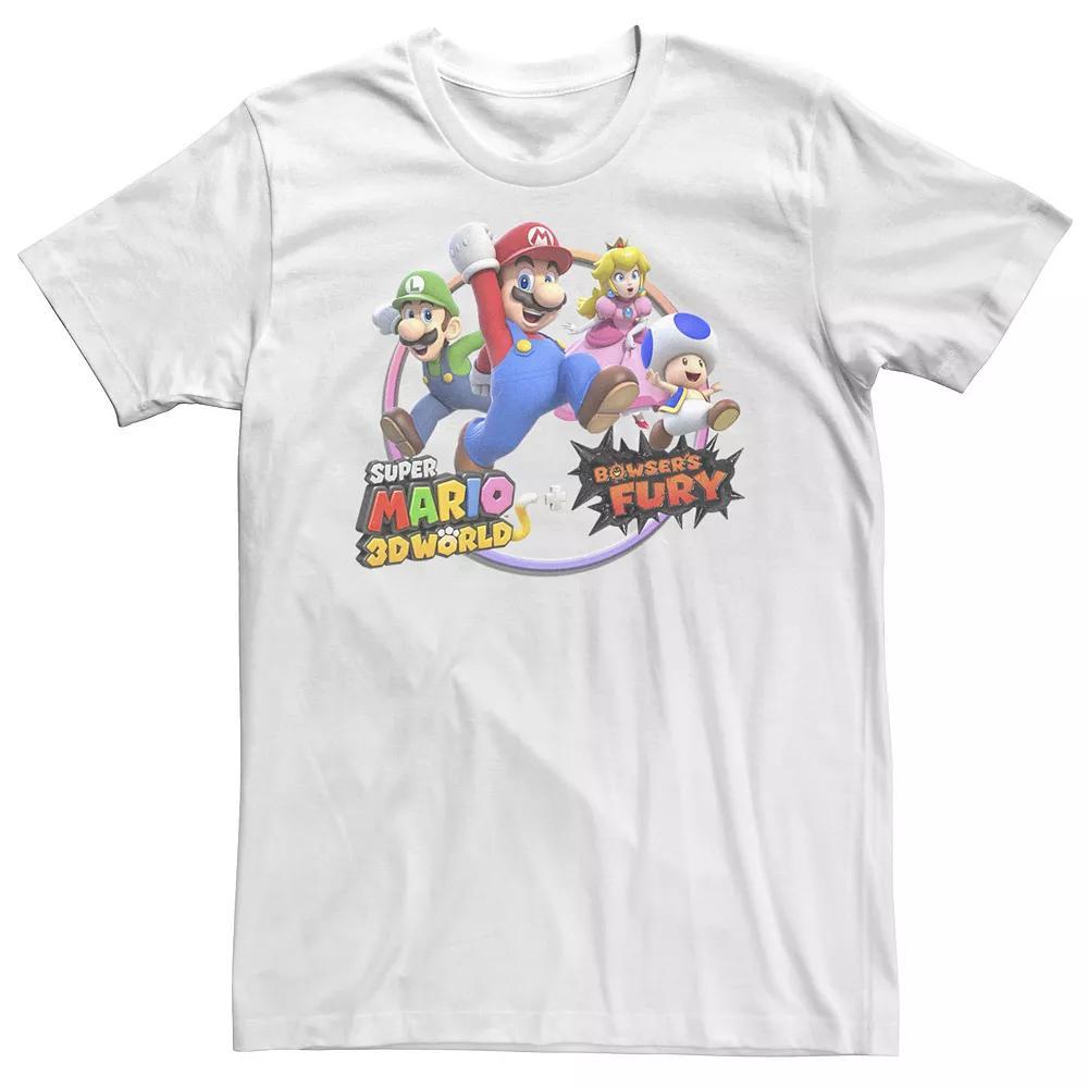 Big & Tall Nintendo Super Mario 3D World Bowser's Fury Group Rainbow Circle Tee, Men's, Size: Large Tall, White Product Image