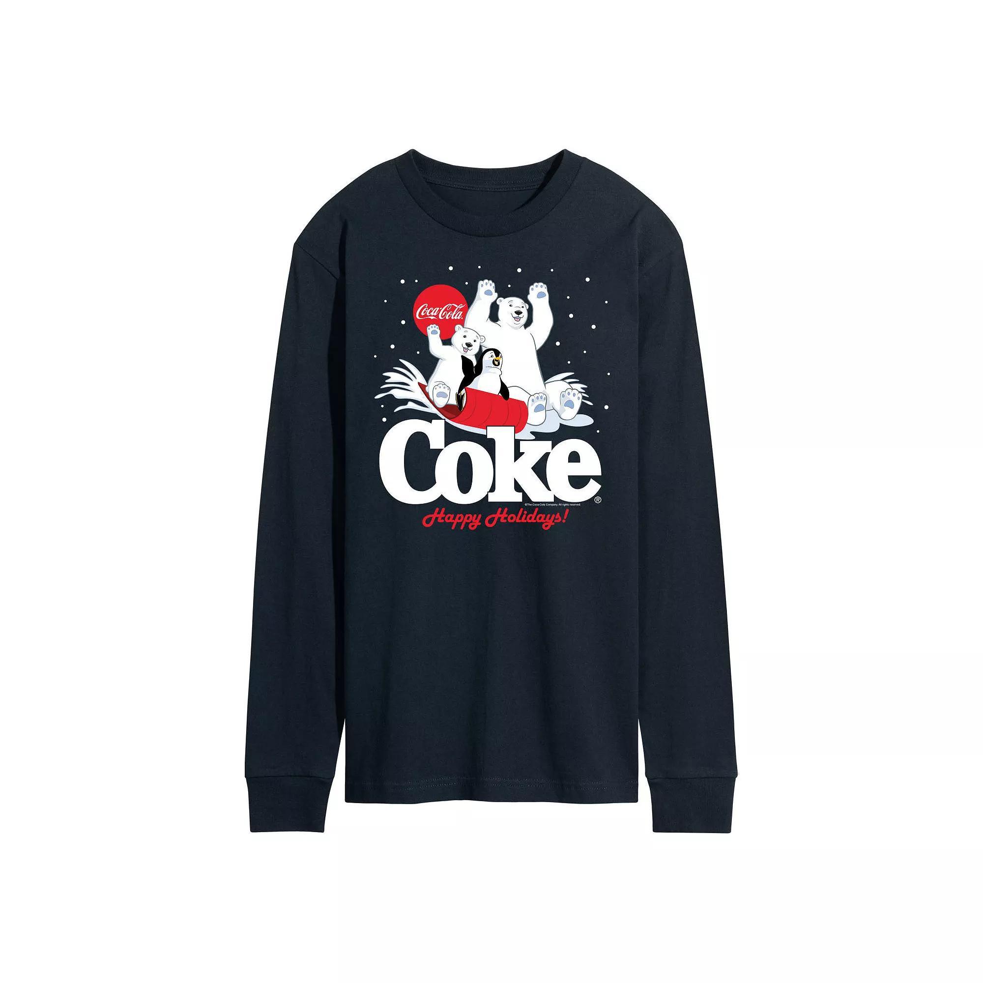 Men's CocaCoal Happy Holidays Sledding Long Sleeve Graphic Tee,  Product Image