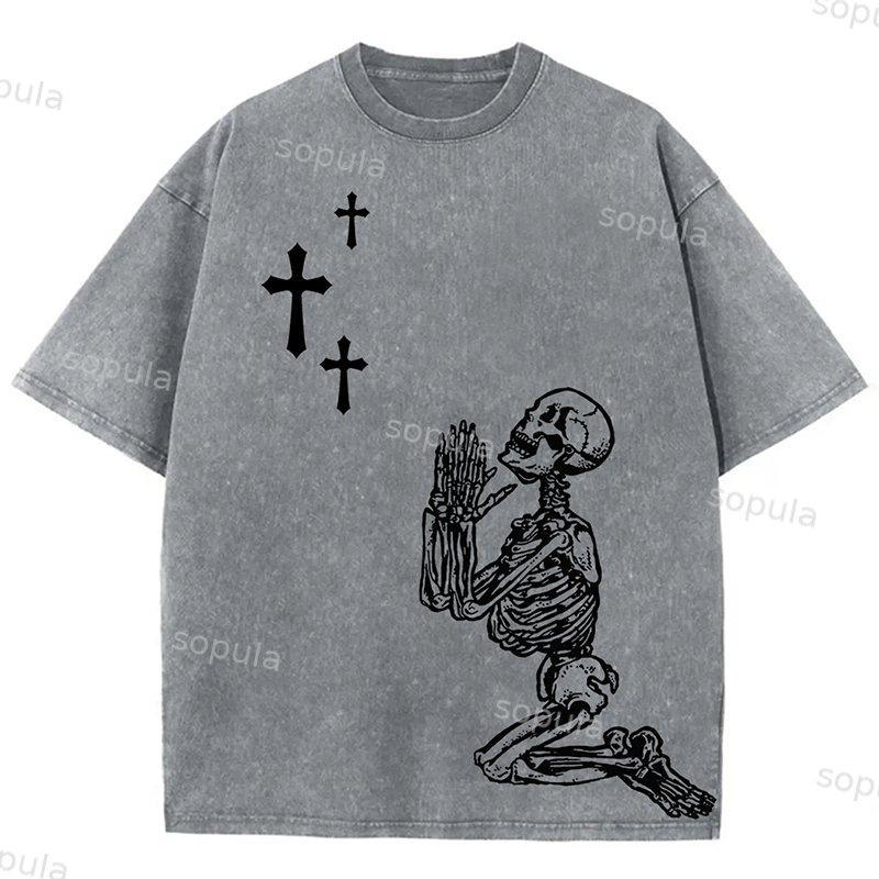 Sopula Vintage God Is Always With Me Graphic Print Acid Washed T-Shirt Product Image