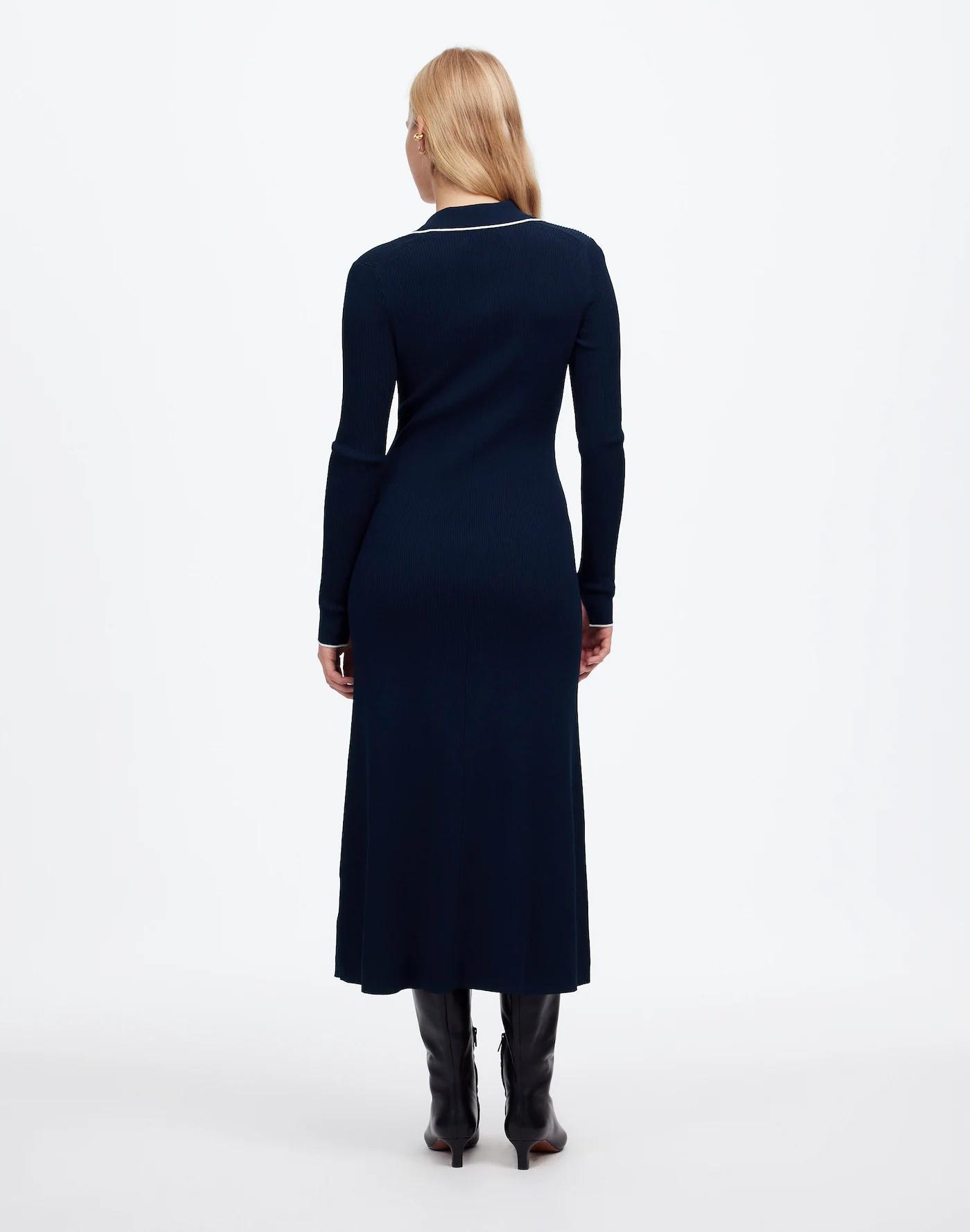 Ribbed Long-Sleeve Midi Dress Product Image