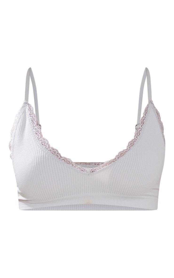 Grey Seamless Rib Lace Trim Triangle Bra Product Image