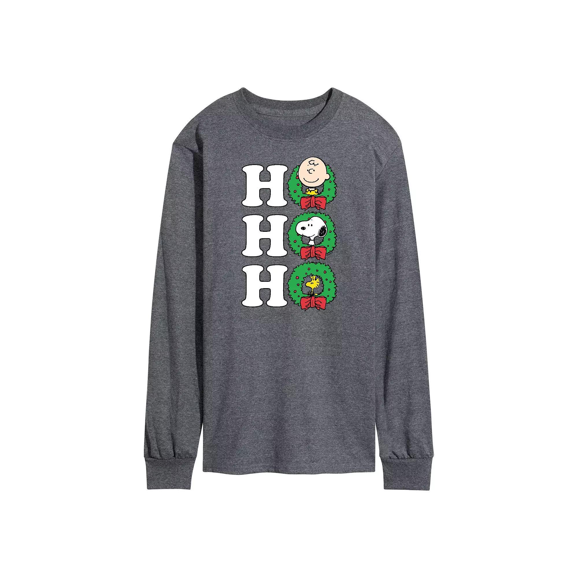 Men's Peanuts Ho Ho Ho Long Sleeve Tee, Size: Small, Gray Product Image