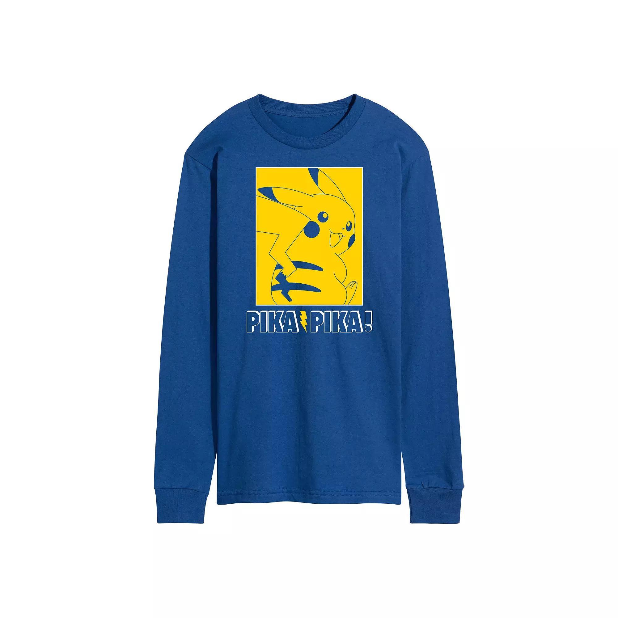 Men's Pokemon Pika Outline Long Sleeve Graphic Tee, Size: XL, Blue Product Image