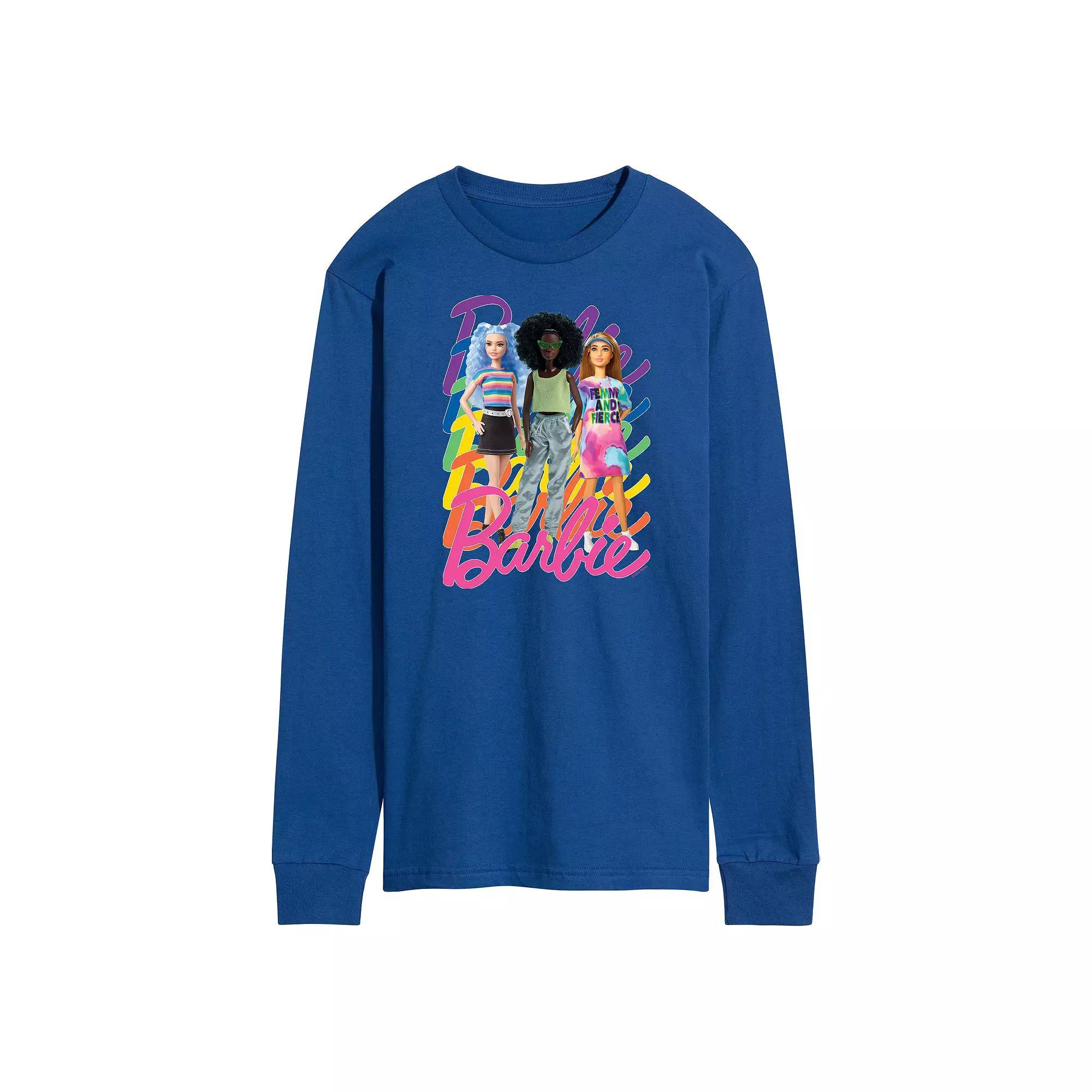 Men's Barbie Pride Rainbows Long Sleeve Graphic Tee, Size: Large, Blue Product Image