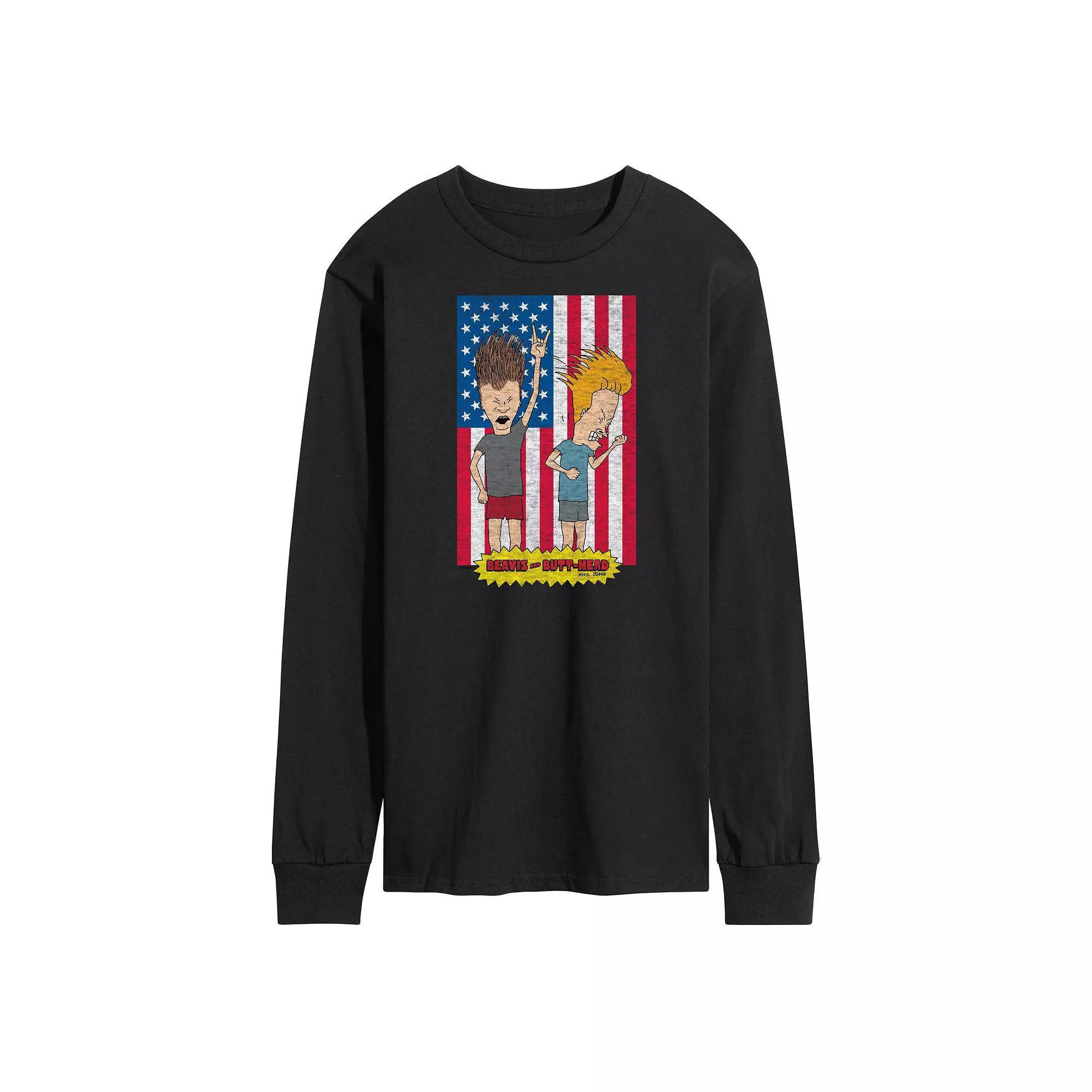 Men's Beavis And Butthead Americana Long Sleeve Tee, Size: Small, Black Product Image