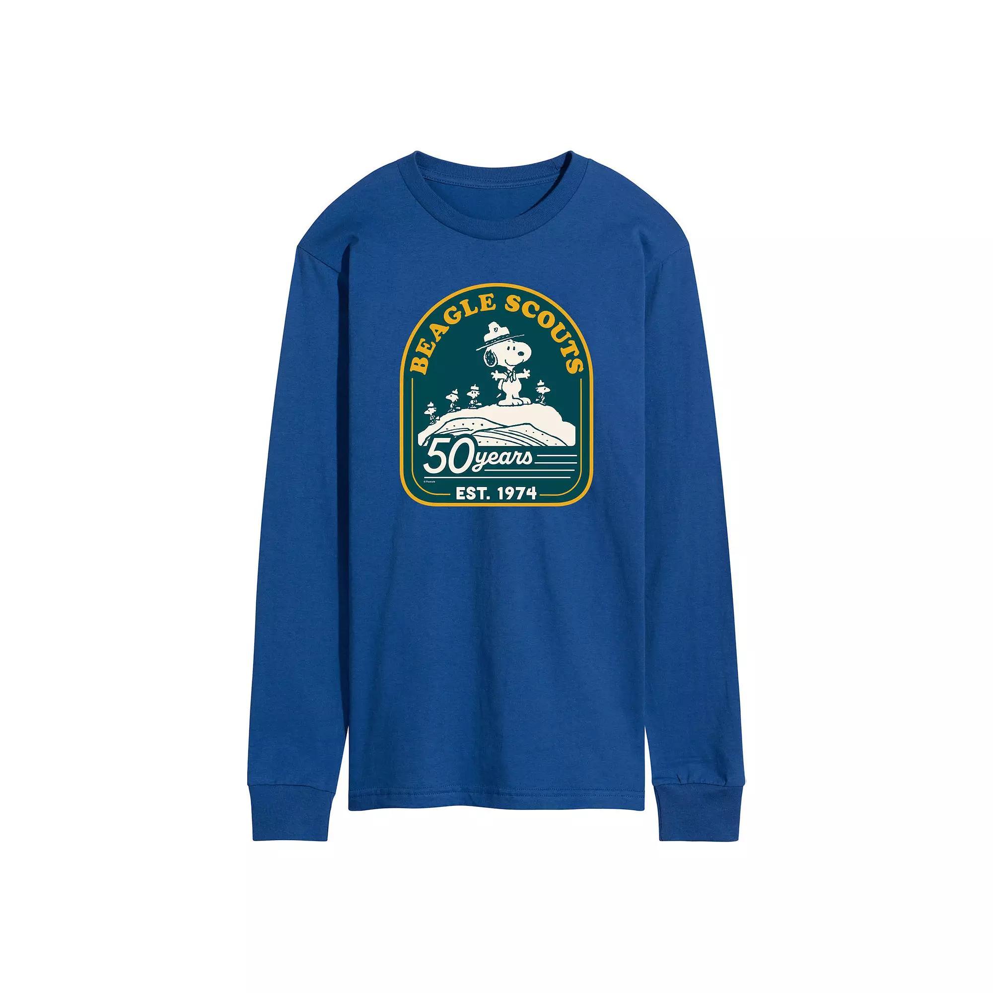 Men's Peanuts Beagle Scout 50 Year Mountain Long Sleeve Graphic Tee, Size: Small, Blue Product Image