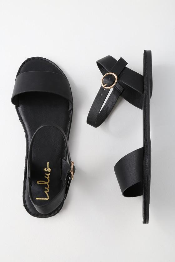 Hearts and Hashtags Black Flat Sandals Product Image