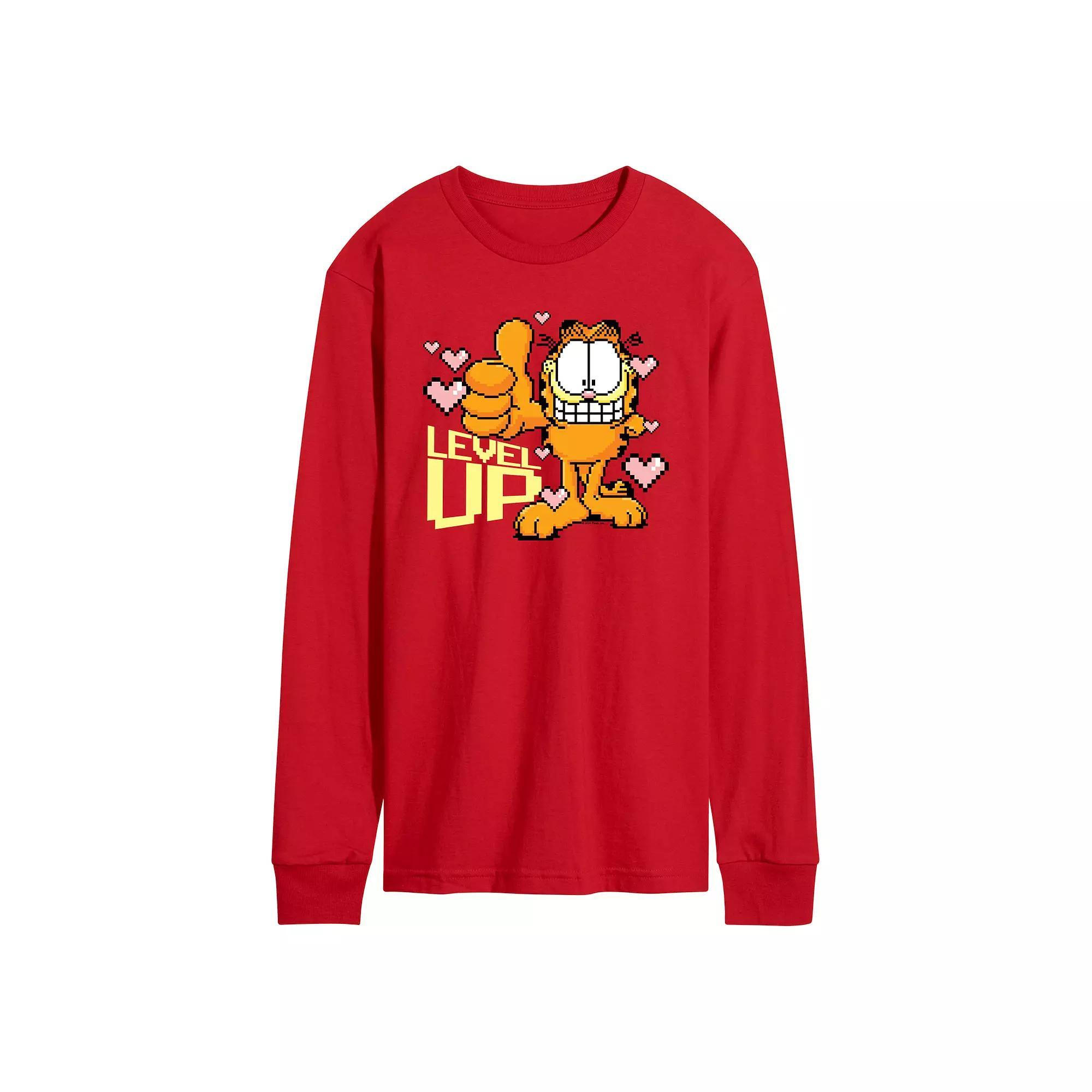 Men's Garfield Level Up Your Life Long Sleeve Graphic Tee,  Product Image