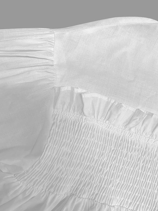 A-Line Long Sleeves Mesh Pleated See-Through Solid Color Split-Joint Round-Neck Midi Dresses Product Image