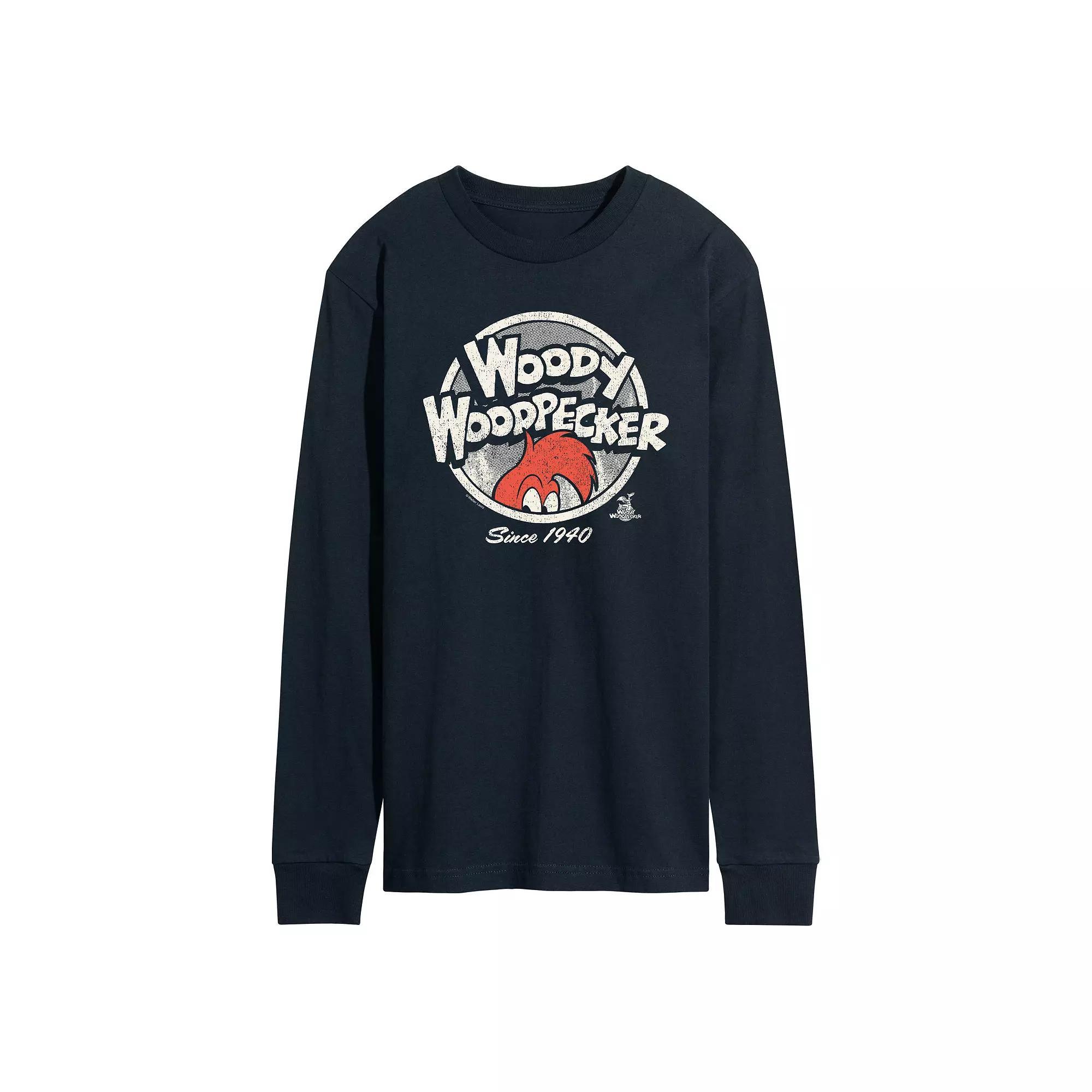 Men's Woody Woodpecker Vintage Logo Long Sleeve Graphic Tee,  Product Image