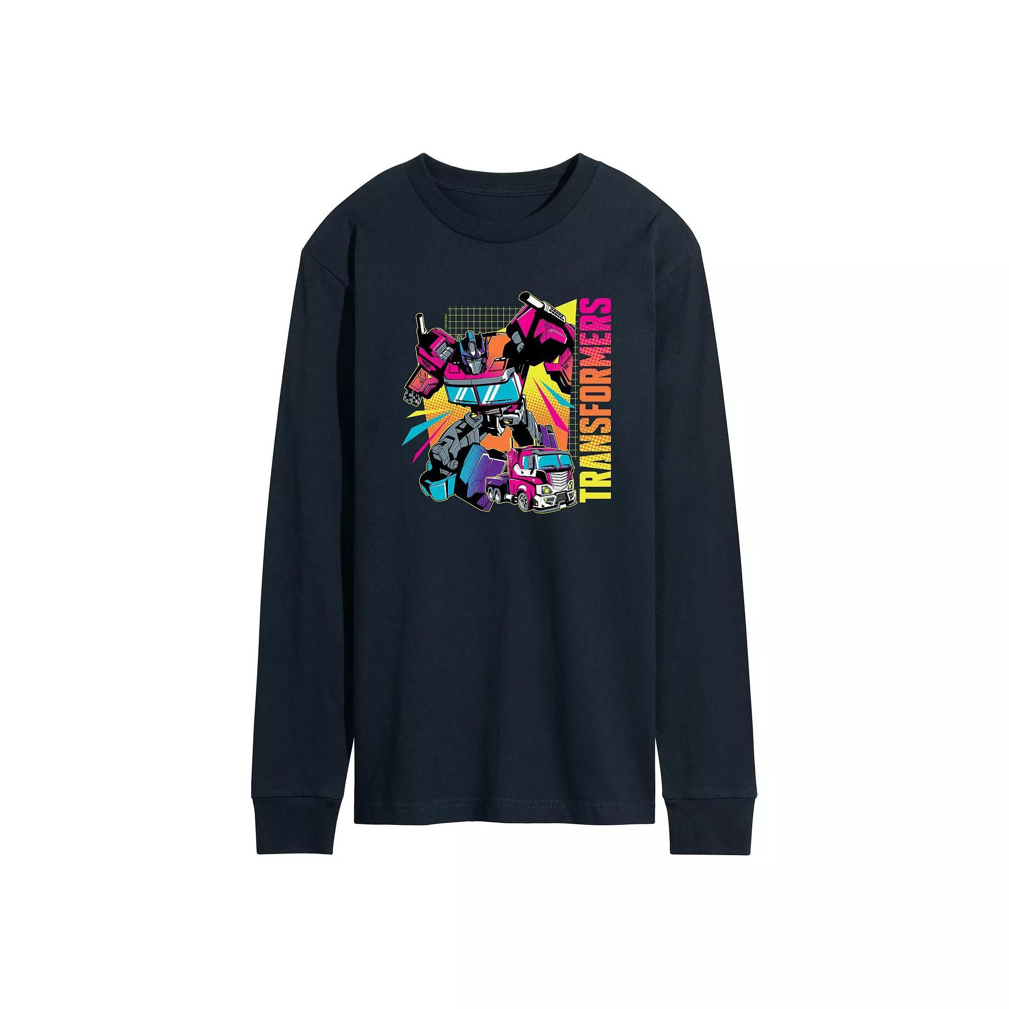 Men's Transformers Neon Halftones Long Sleeve Graphic Tee,  Product Image