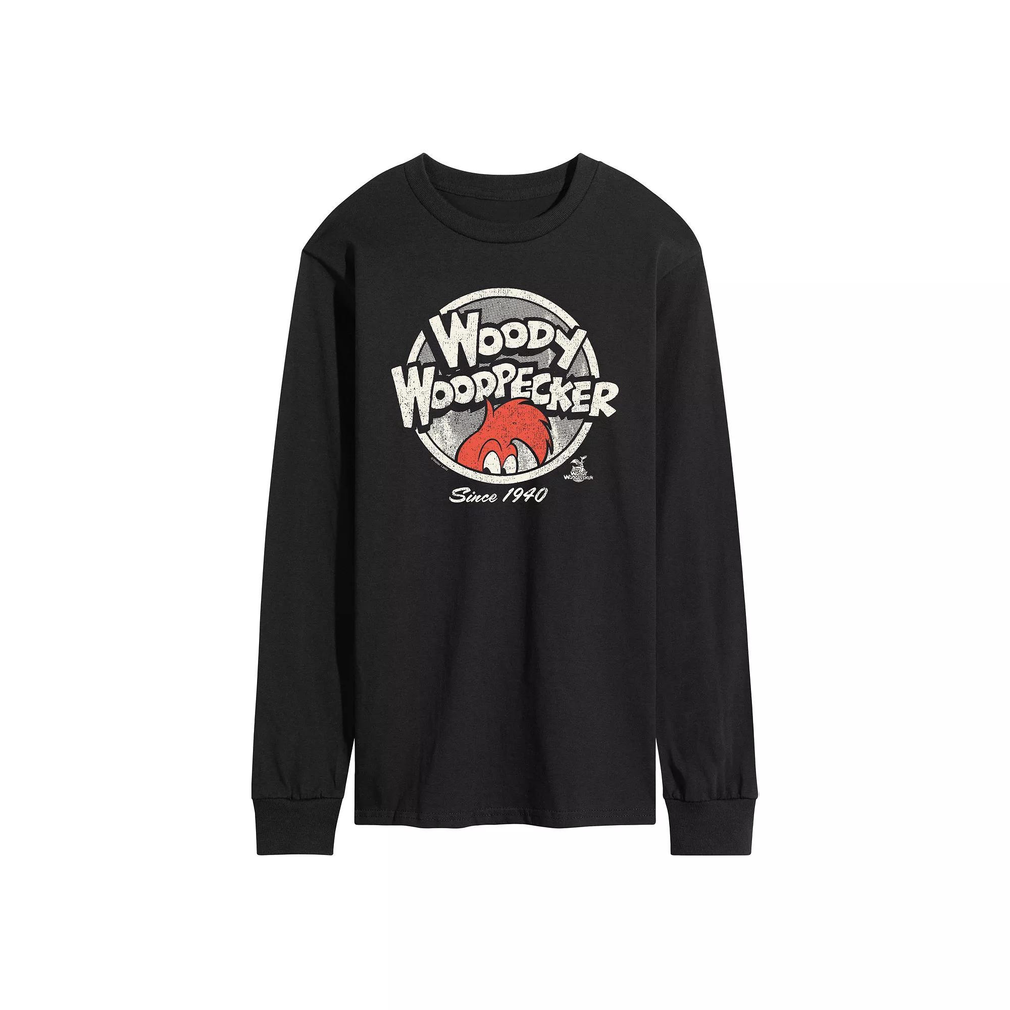 Men's Woody Woodpecker Vintage Logo Long Sleeve Graphic Tee,  Product Image