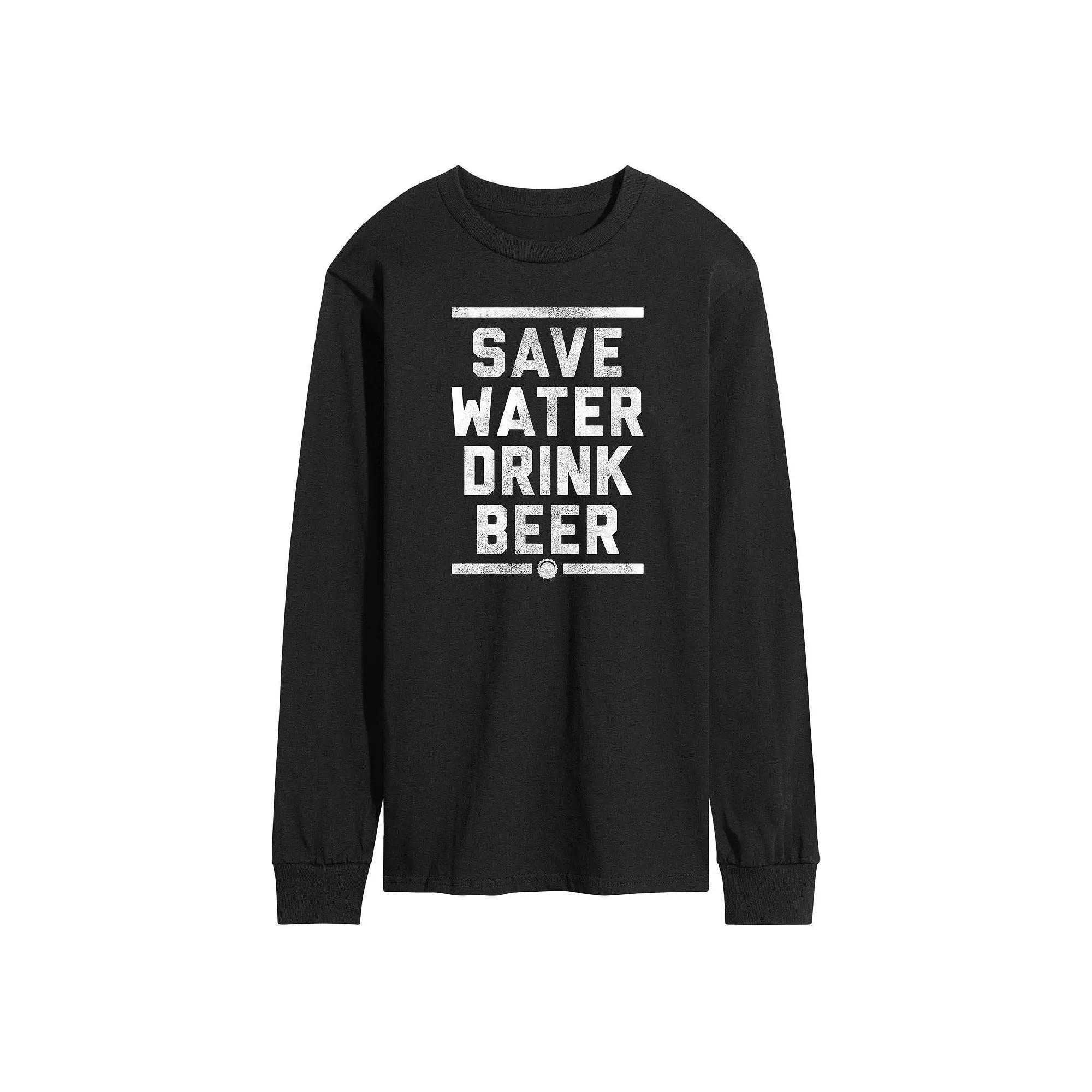 Men's Save Water Drink Beer Long Sleeve Graphic Tee,  Product Image