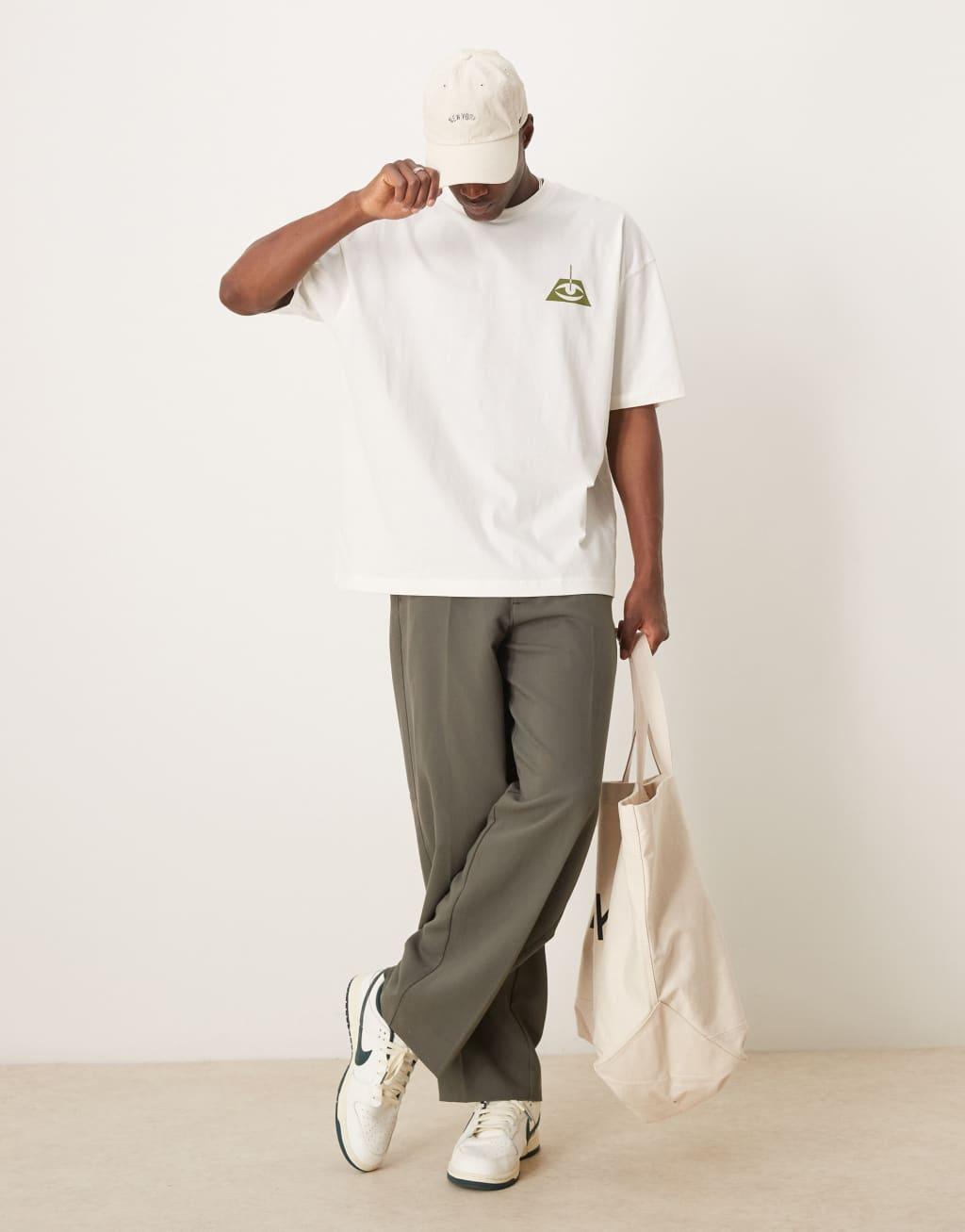 ASOS DESIGN oversized T-shirt with celestial graphic in cream Product Image