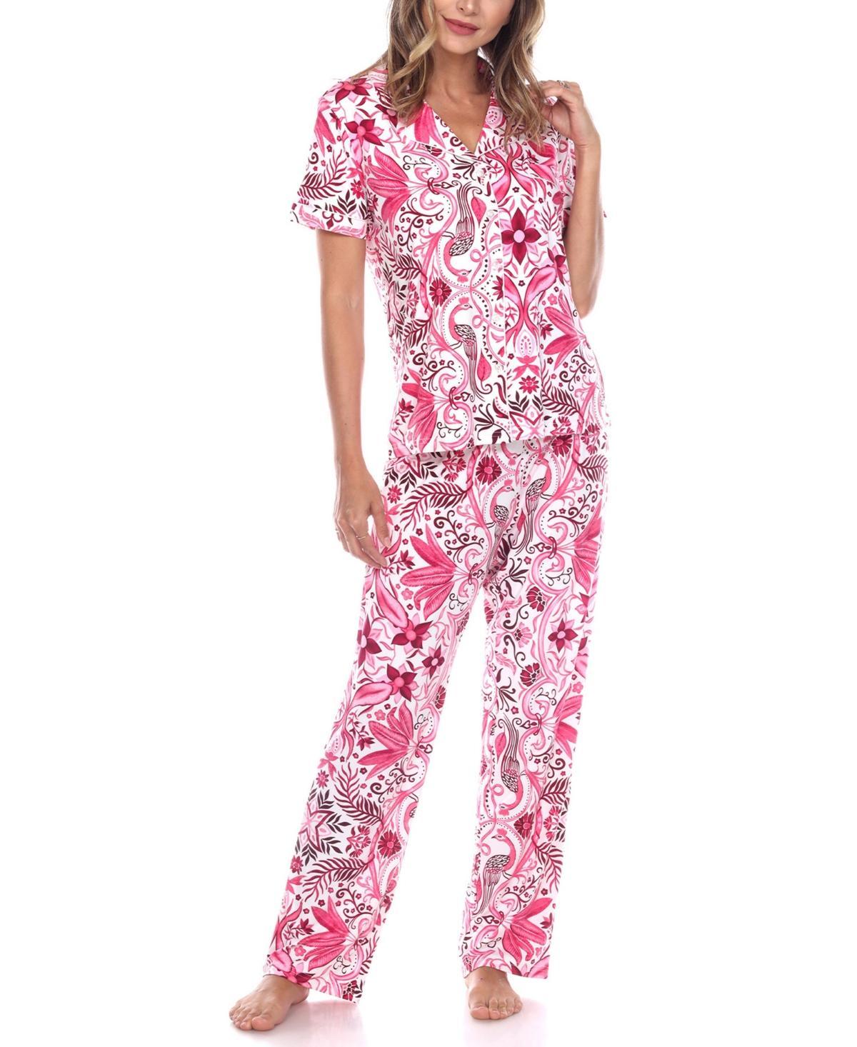 Women's Short Sleeve Top and Pants Pajama Set - White Mark Product Image