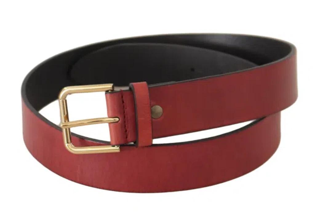 DOLCE & GABBANA Red Leather Gold Logo Engraved Metal Buckle Belt Product Image