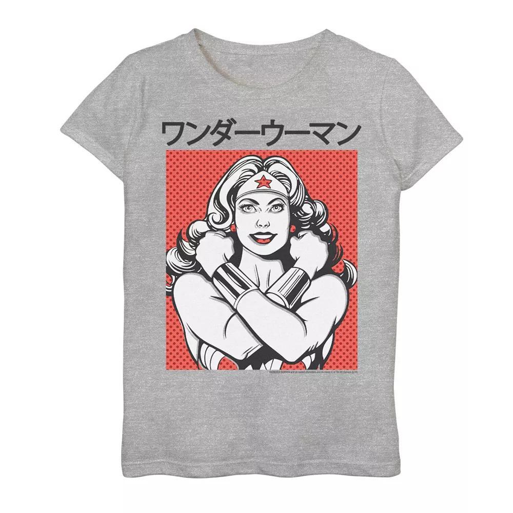 Girls 7-16 DC Comics Wonder Woman Dotted Kanji Portrait Graphic Tee, Girl's, Size: Small, Athletic Grey Product Image