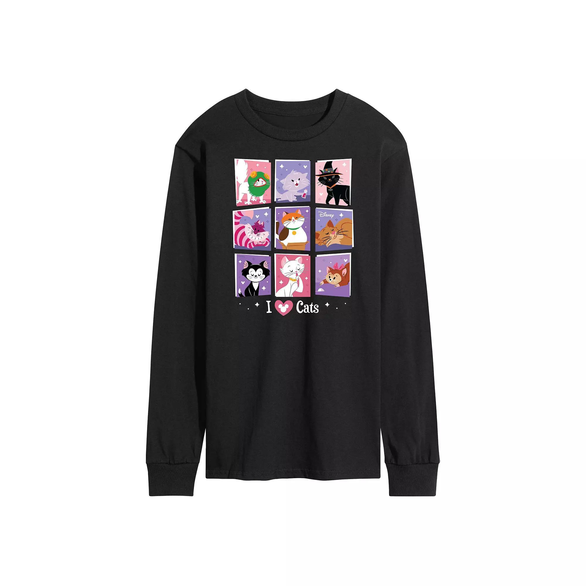 Disney's Men's Grid Of Assorted Cats Long Sleeve Graphic Tee,  Product Image
