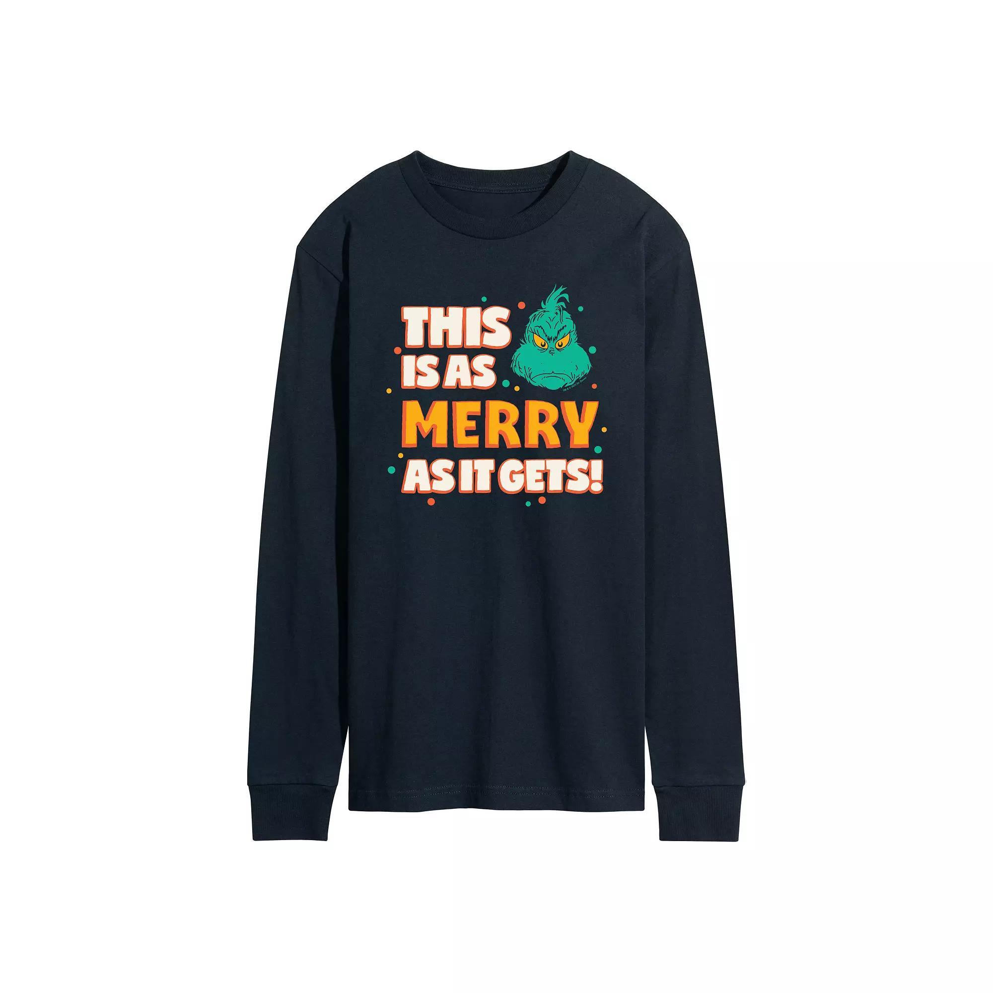 Men's Dr. Seuss The Grinch As Merry As It Gets Long Sleeve Graphic Tee, Size: Large, Blue Product Image