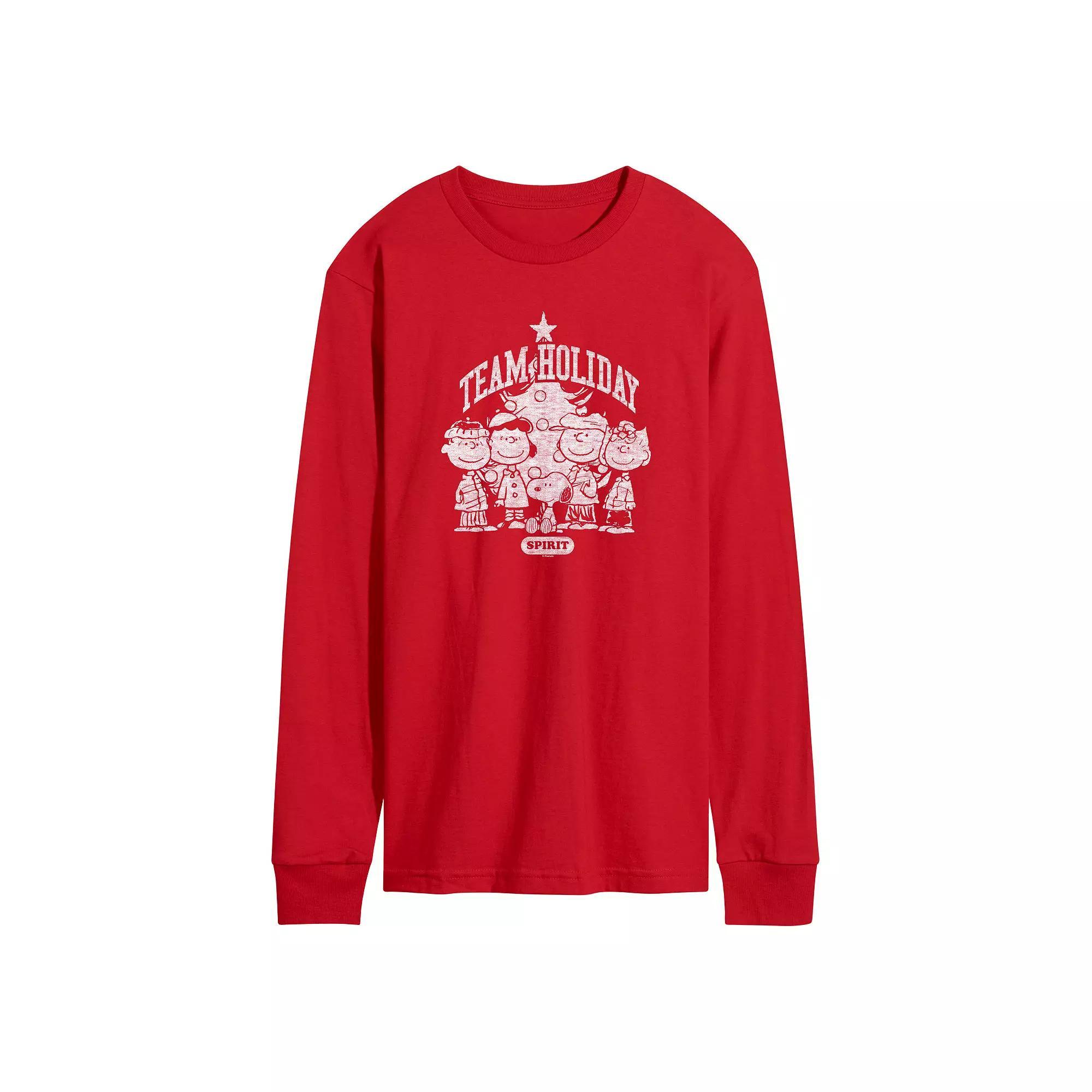 Men's Peanuts Team Holiday Spirit Long Sleeve Graphic Tee, Size: Large, Red Product Image