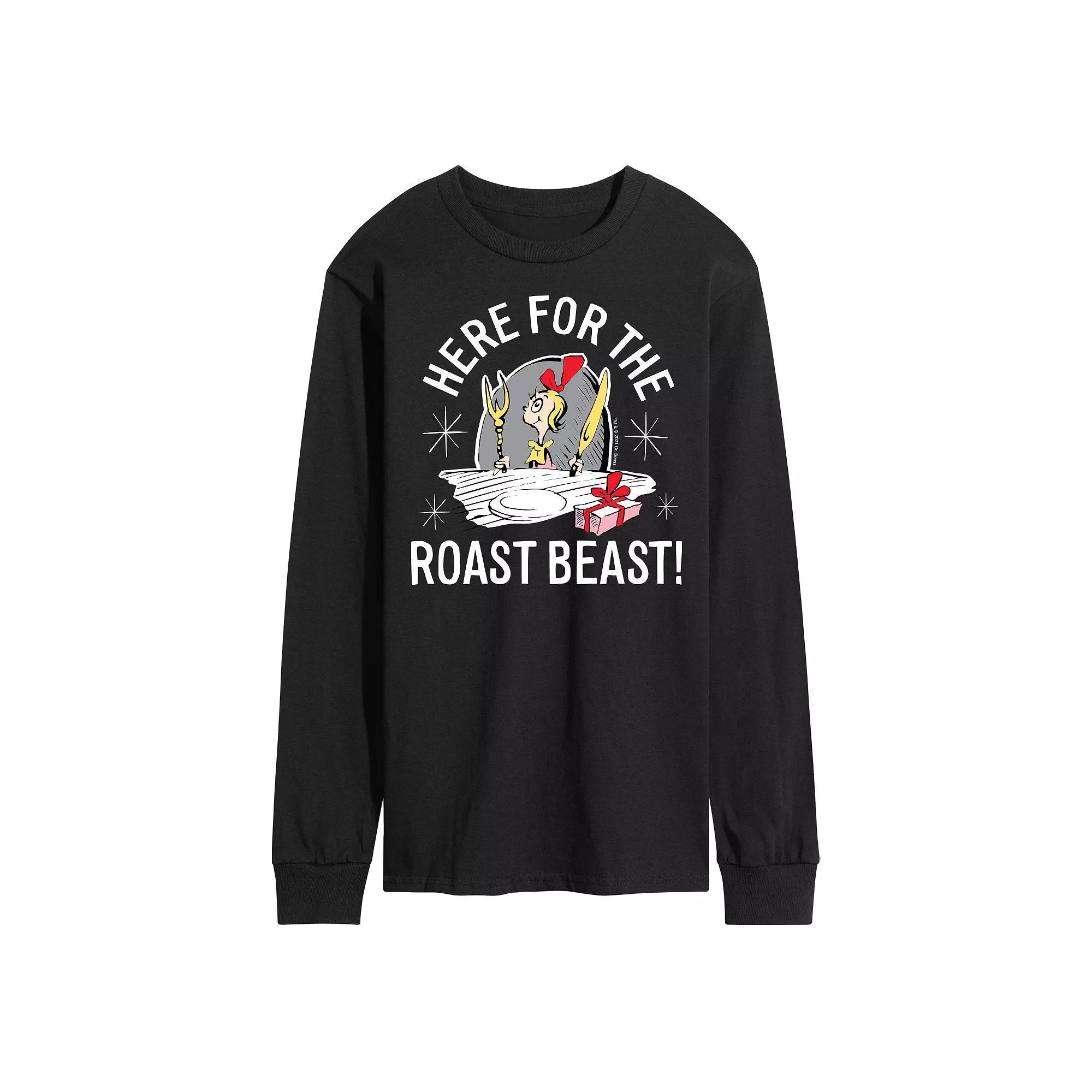 Men's Dr. Seuss Grinch Here For The Roast Beast Long Sleeve Tee, Size: XXL, Black Product Image