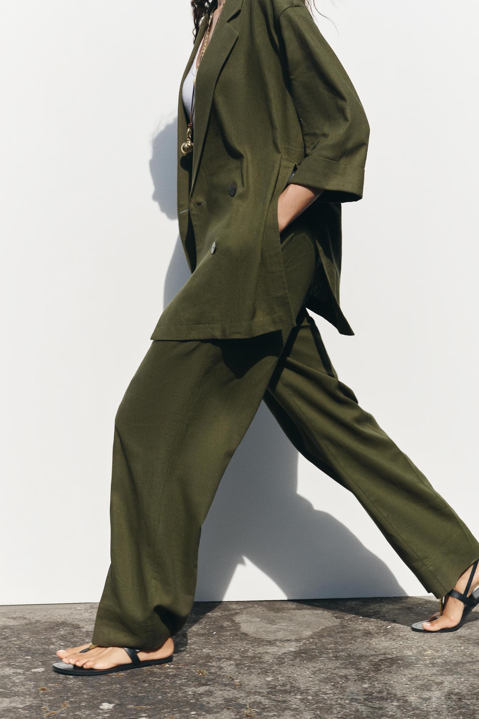 LINEN BLEND WIDE LEG PANTS Product Image