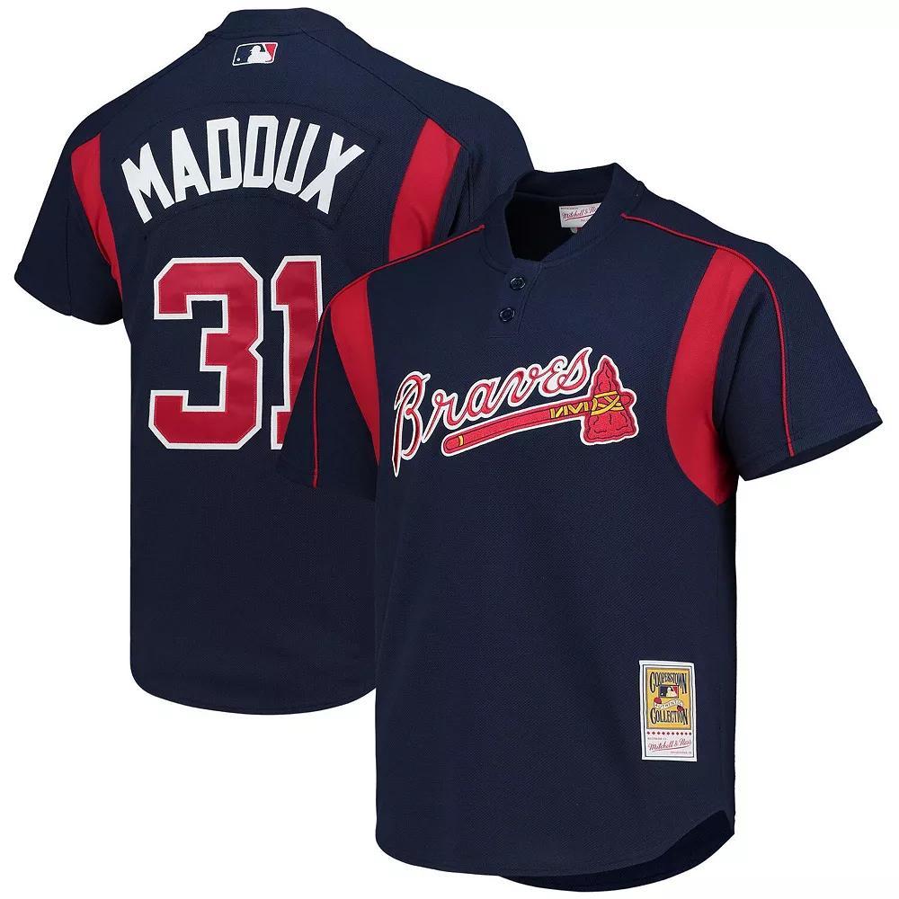 Men's Mitchell & Ness Greg Maddux Navy Atlanta Braves Cooperstown Collection Mesh Batting Practice Button-Up Jersey, Size: Medium, Blue Product Image