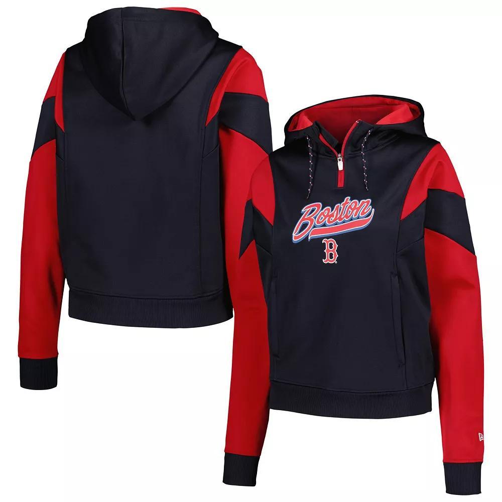 Women's New Era Navy Boston Red Sox Color Block Fleece Quarter-Zip Hoodie, Size: XL, Blue Product Image