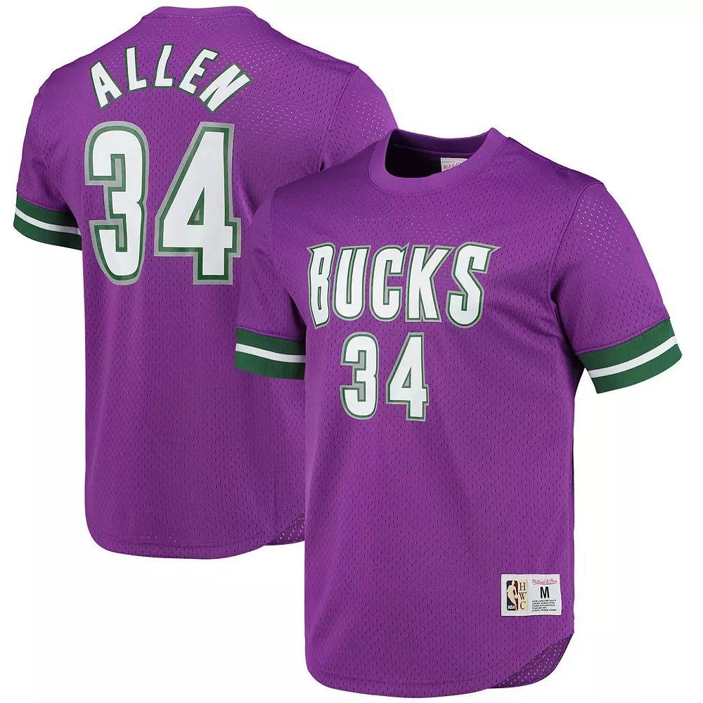 Men's Mitchell & Ness Ray Allen Purple Milwaukee Bucks 2000 Mesh Name & Number T-Shirt, Size: Medium Product Image