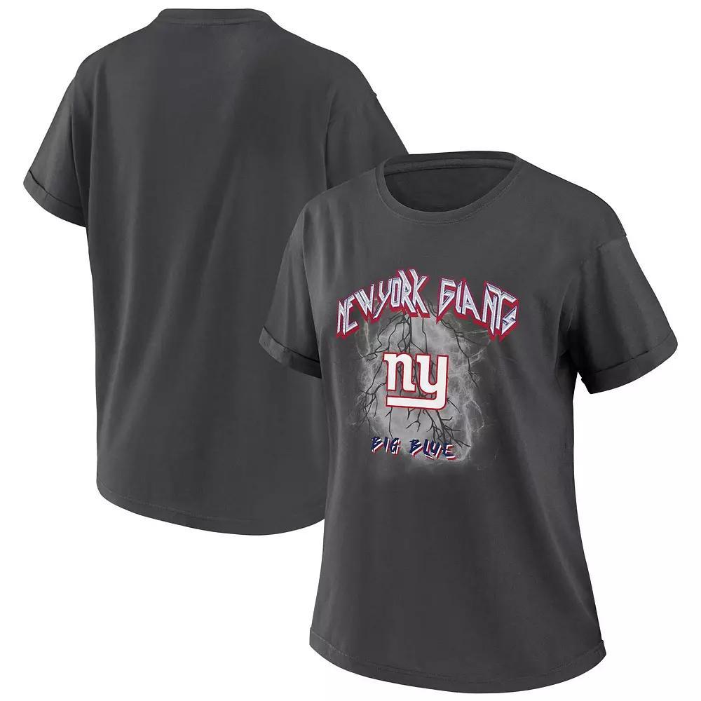 Women's WEAR by Erin Andrews Charcoal New York Giants Boyfriend T-Shirt, Size: Medium Product Image