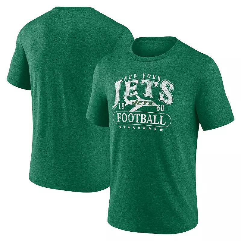 Men's Fanatics Heather Green New York Jets Official Retro Tri-Blend T-Shirt,  Product Image