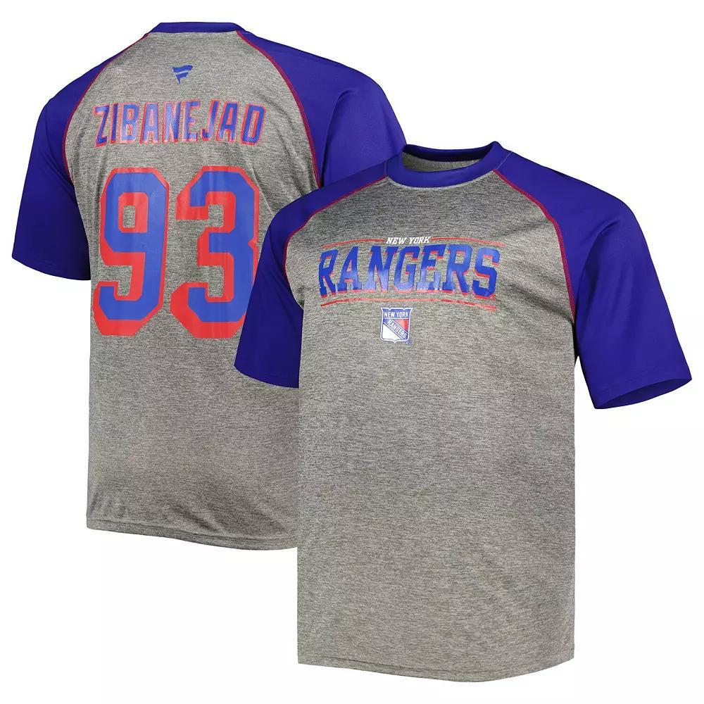 Men's Fanatics Branded Mika Zibanejad Heather Gray/Blue New York Rangers Big & Tall Contrast Raglan Name & Number T-Shirt, Size: 6XB, Ran Grey Product Image