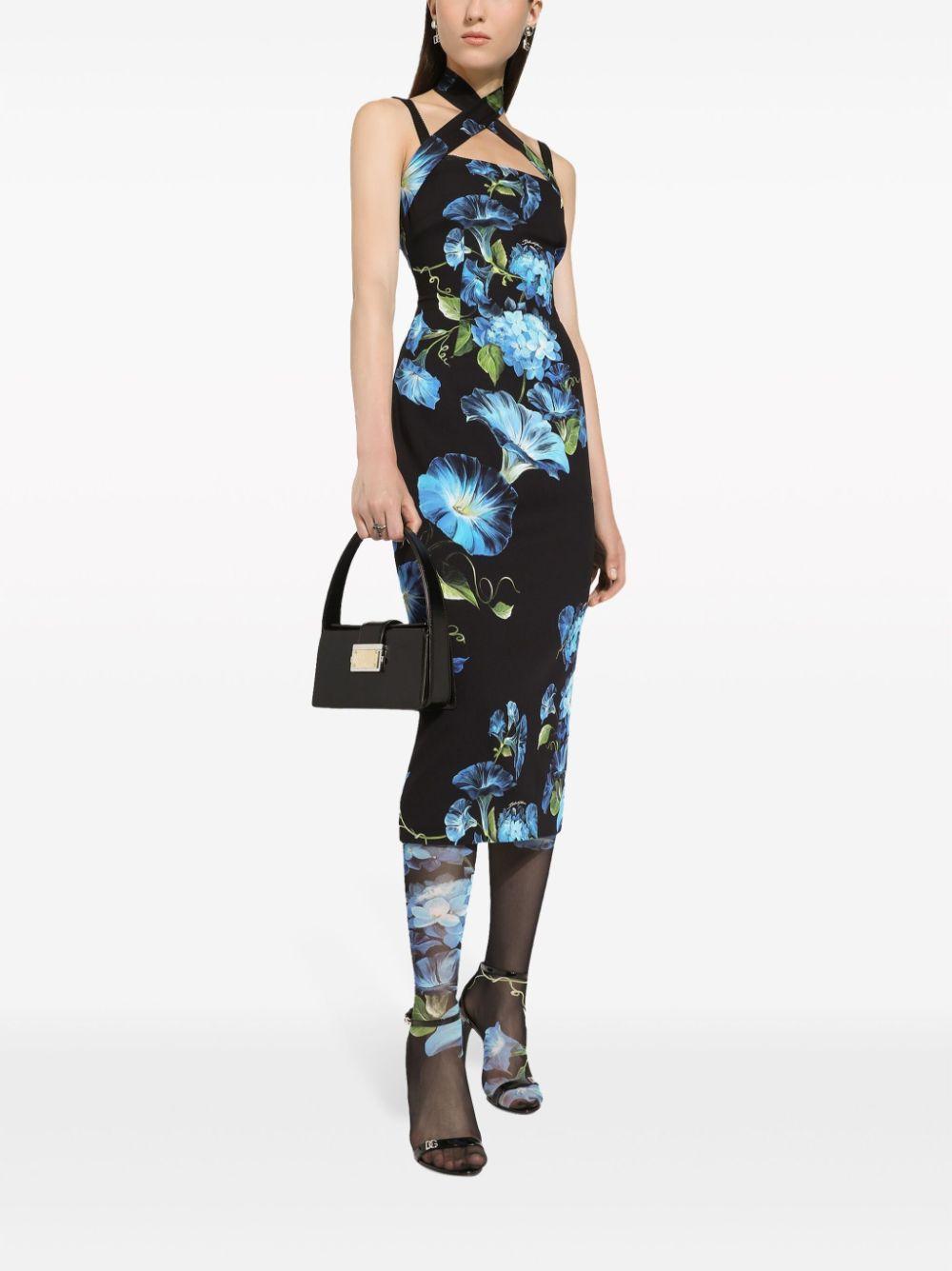 DOLCE & GABBANA Neckholder-kleid Mit Blumen-print In Schwarz Product Image