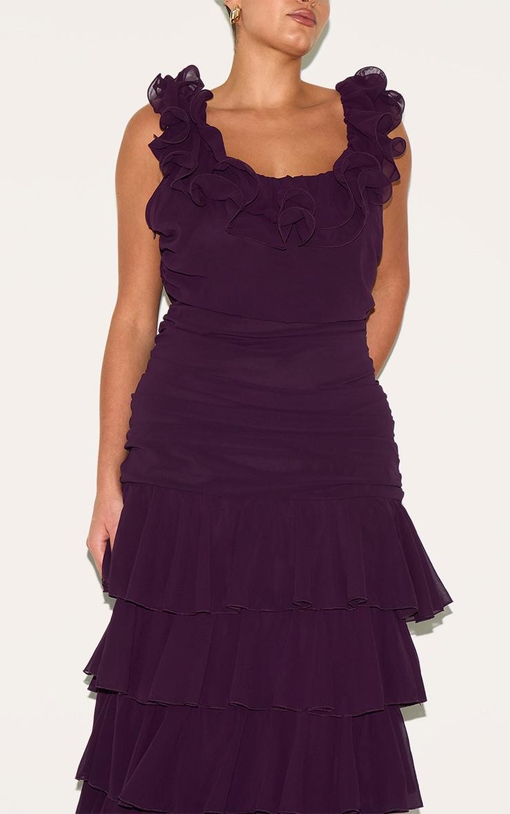 Plus Wine Chiffon Ruched Ruffle Maxi Dress Product Image