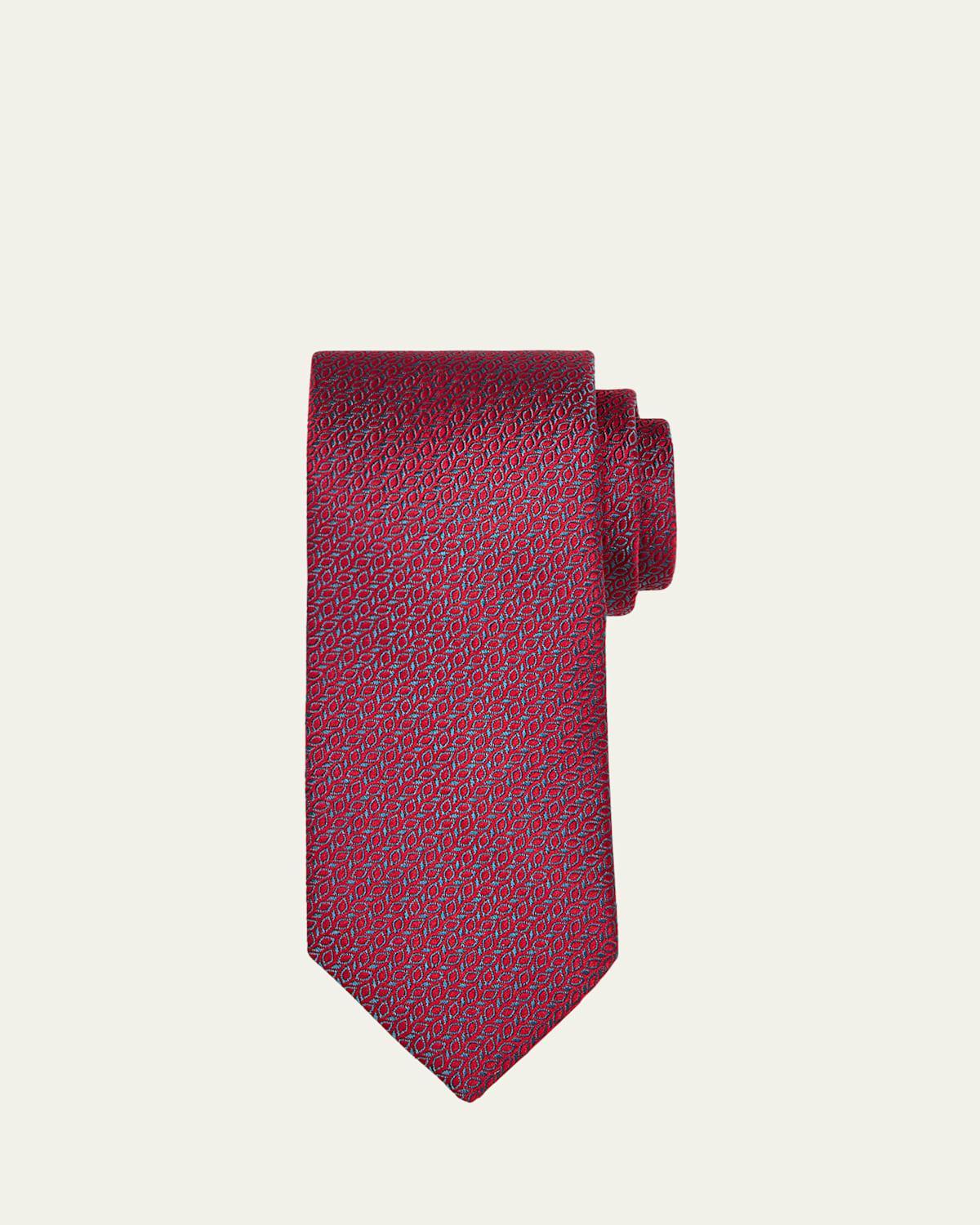 Men's Silk Jacquard Gingham-Stripe Tie Product Image