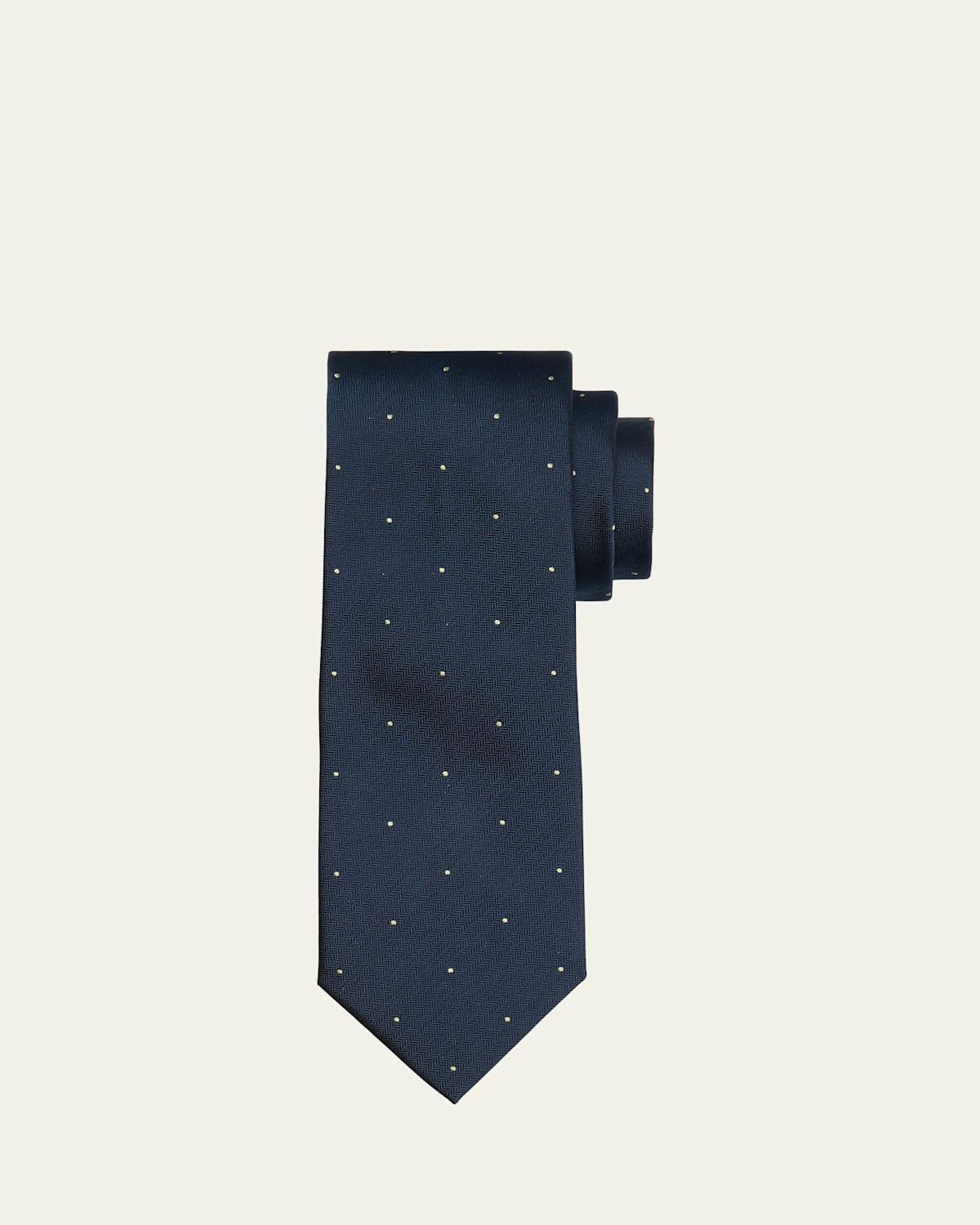 Mens Micro-Herringbone Polka Dot Silk Tie Product Image