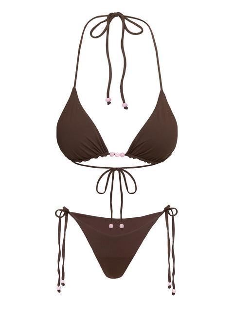 Nevaeh Beaded Triangle Bikini Top Brown Product Image