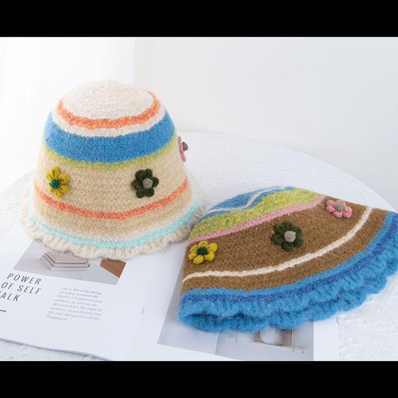 Floral Striped Knit Bucket Hat Product Image