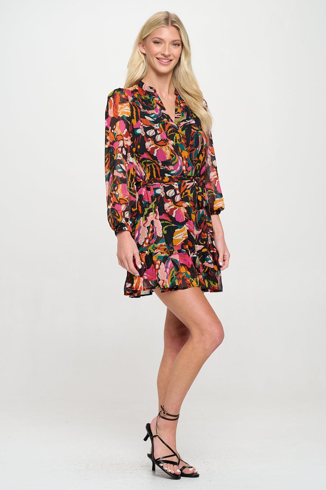 Black Ikat Long Sleeve Dress Product Image