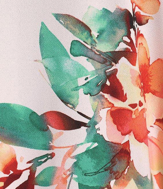 Slim Factor by Investments Scattered Blooms V-Neckline 3/4 Slit Sleeve Top Product Image