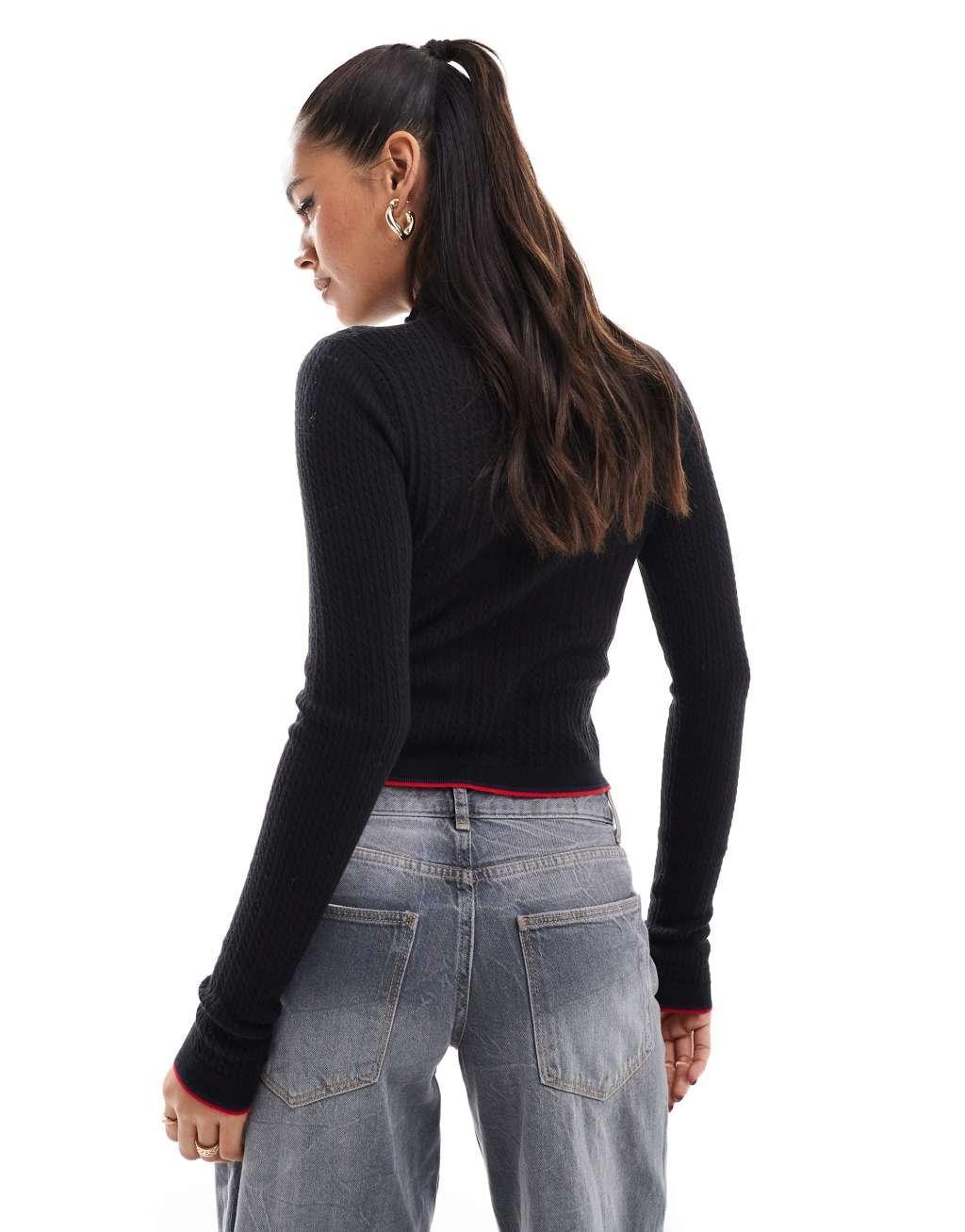 Tommy Jeans zip through sweater in black Product Image