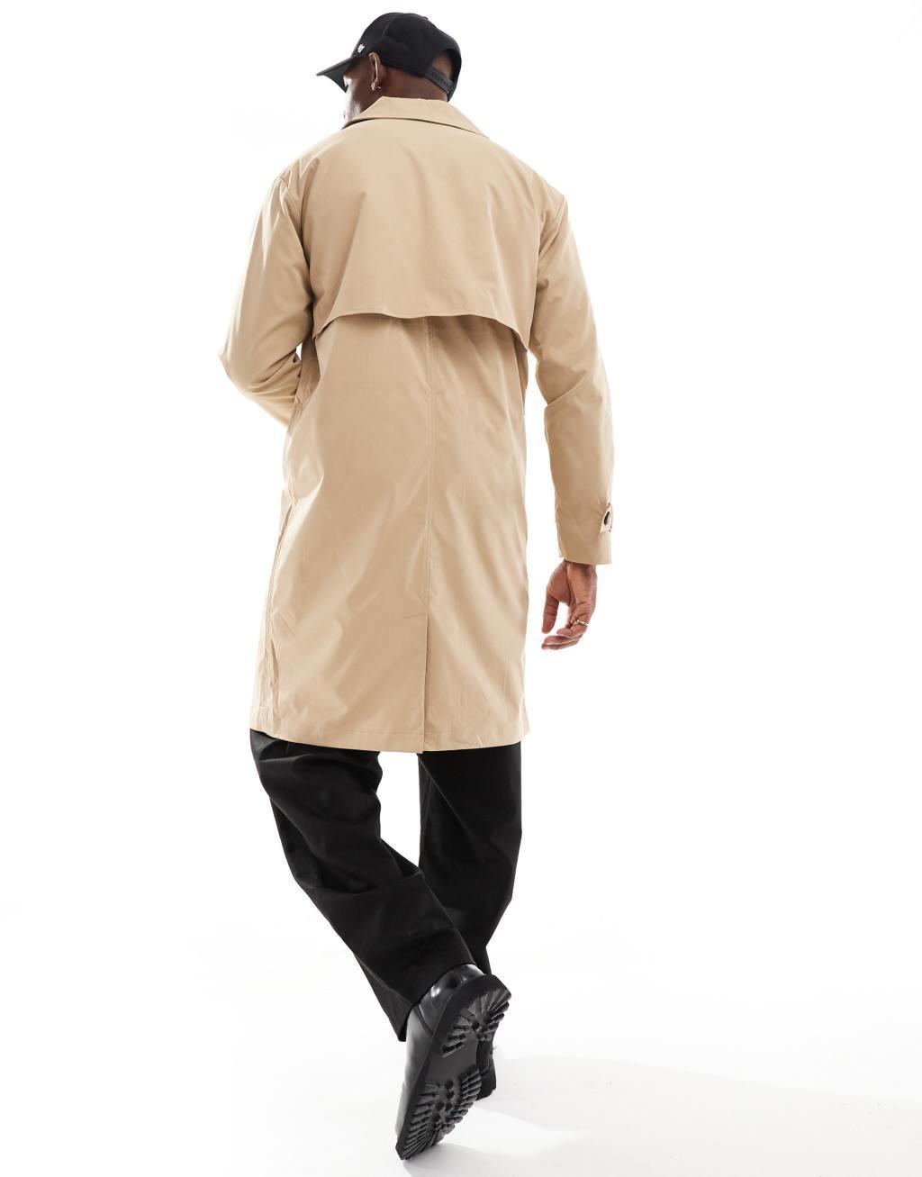 ONLY & SONS drop shoulder trench coat on beige Product Image