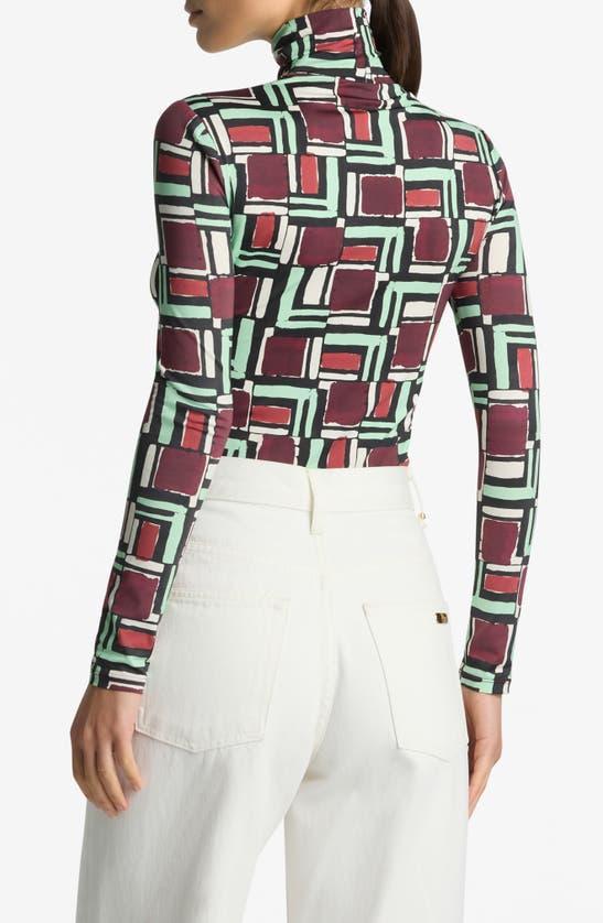 ST JOHN Nuda Painted Geometric Print Turtleneck Top In Dark Claret Multi Product Image