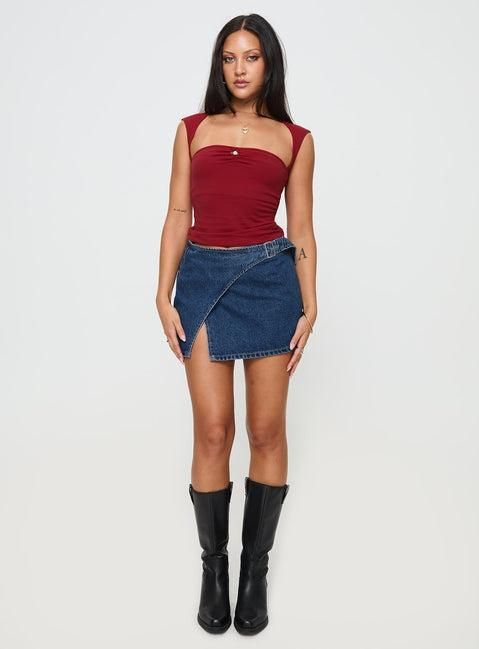 Wait Up Denim Wrap Mini Skirt Mid Wash Product Image