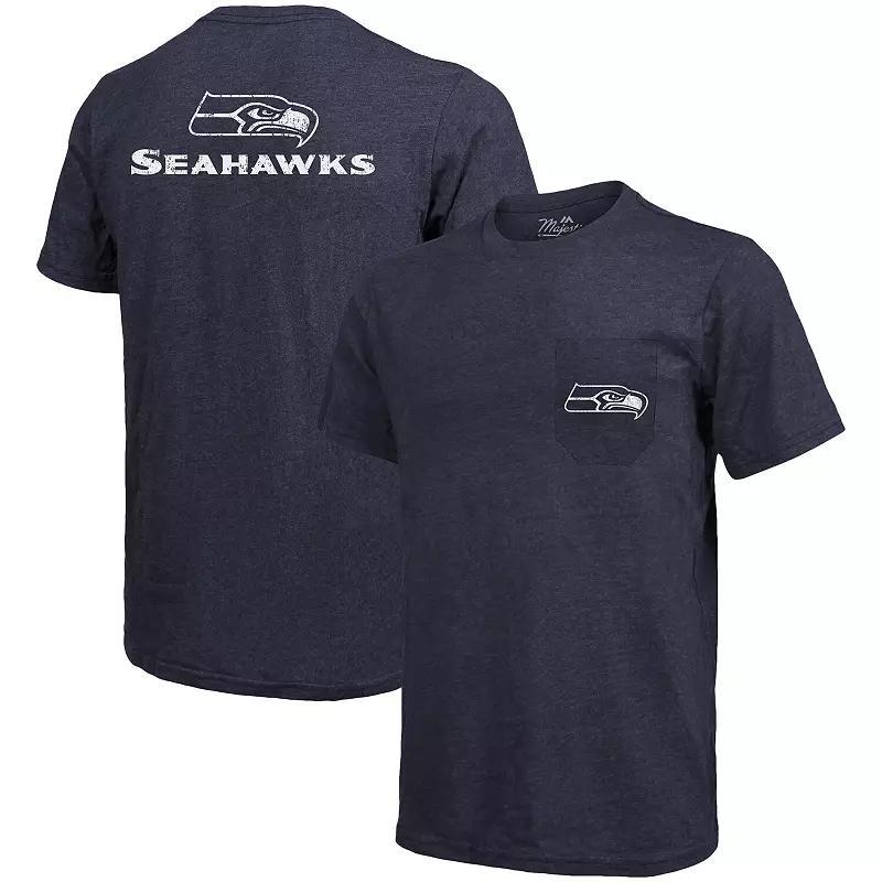 Seattle Seahawks Majestic Threads Tri-Blend Pocket T-Shirt - College Navy, Men's, Size: Large, Blue Product Image