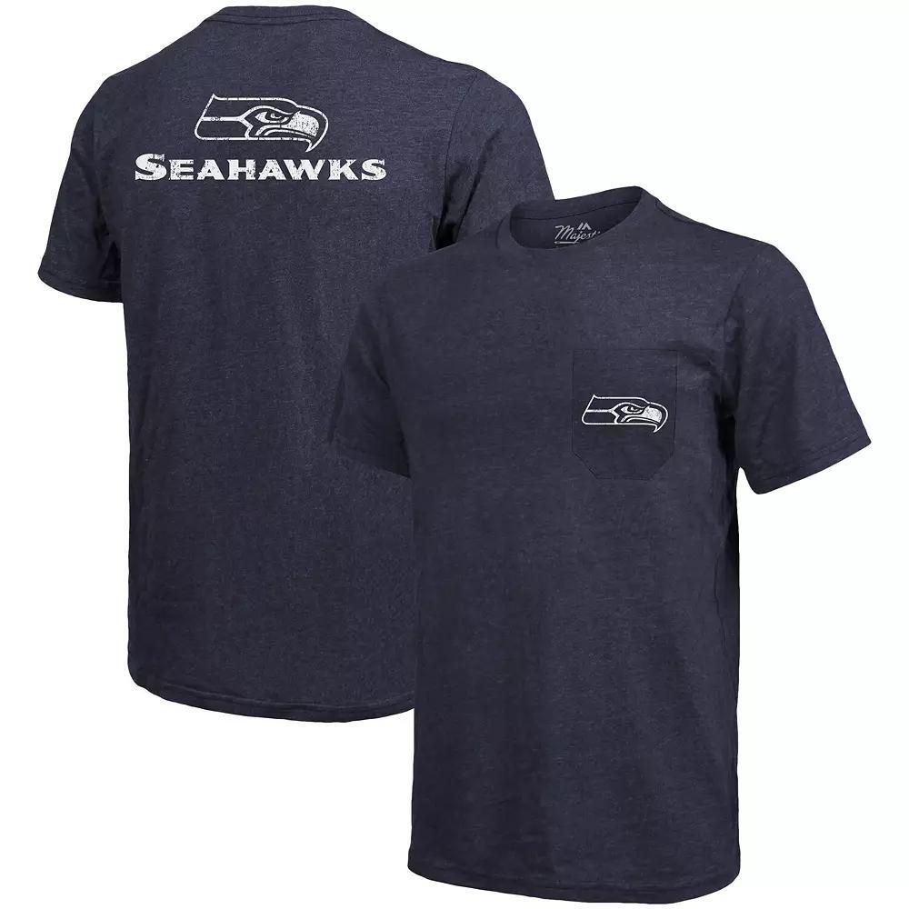 Seattle Seahawks Majestic Threads Tri-Blend Pocket T-Shirt - College Navy, Men's, Size: Large, Blue Product Image